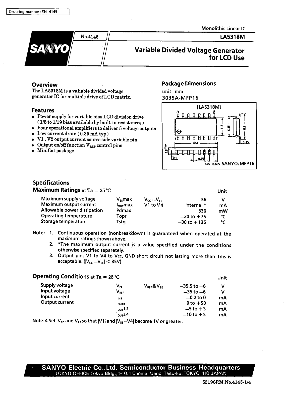 SANYO LA5318M Datasheet