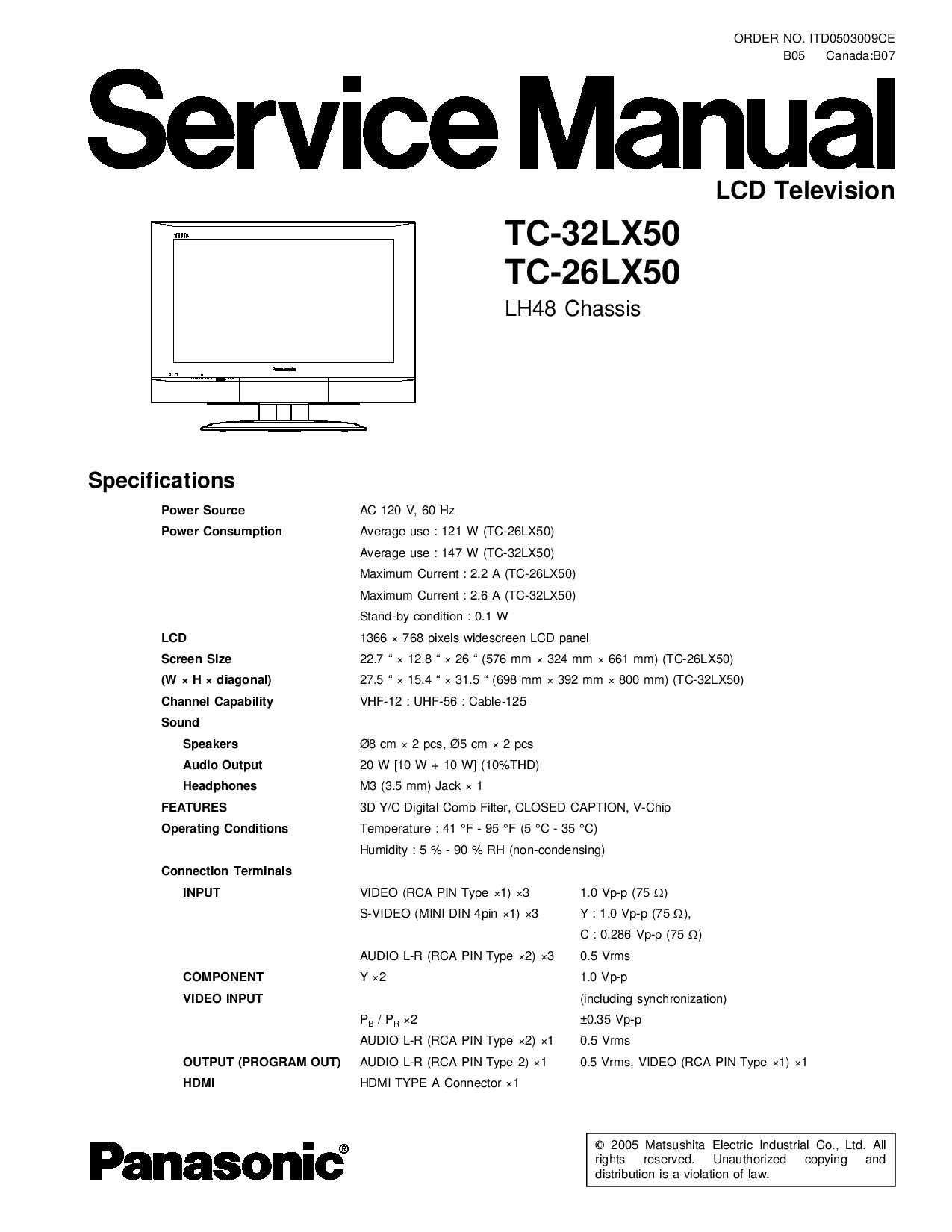 Panasonic TC-32LX50, TC-26LX50 Service manual
