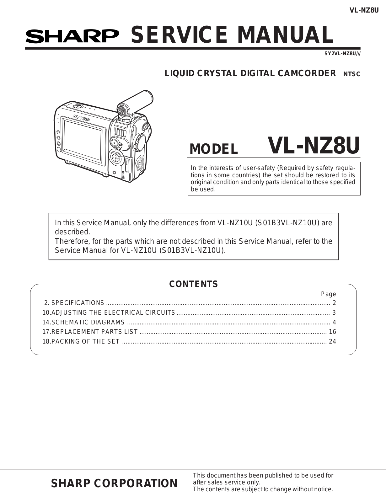 SHARP VLNZ8U Service Manual