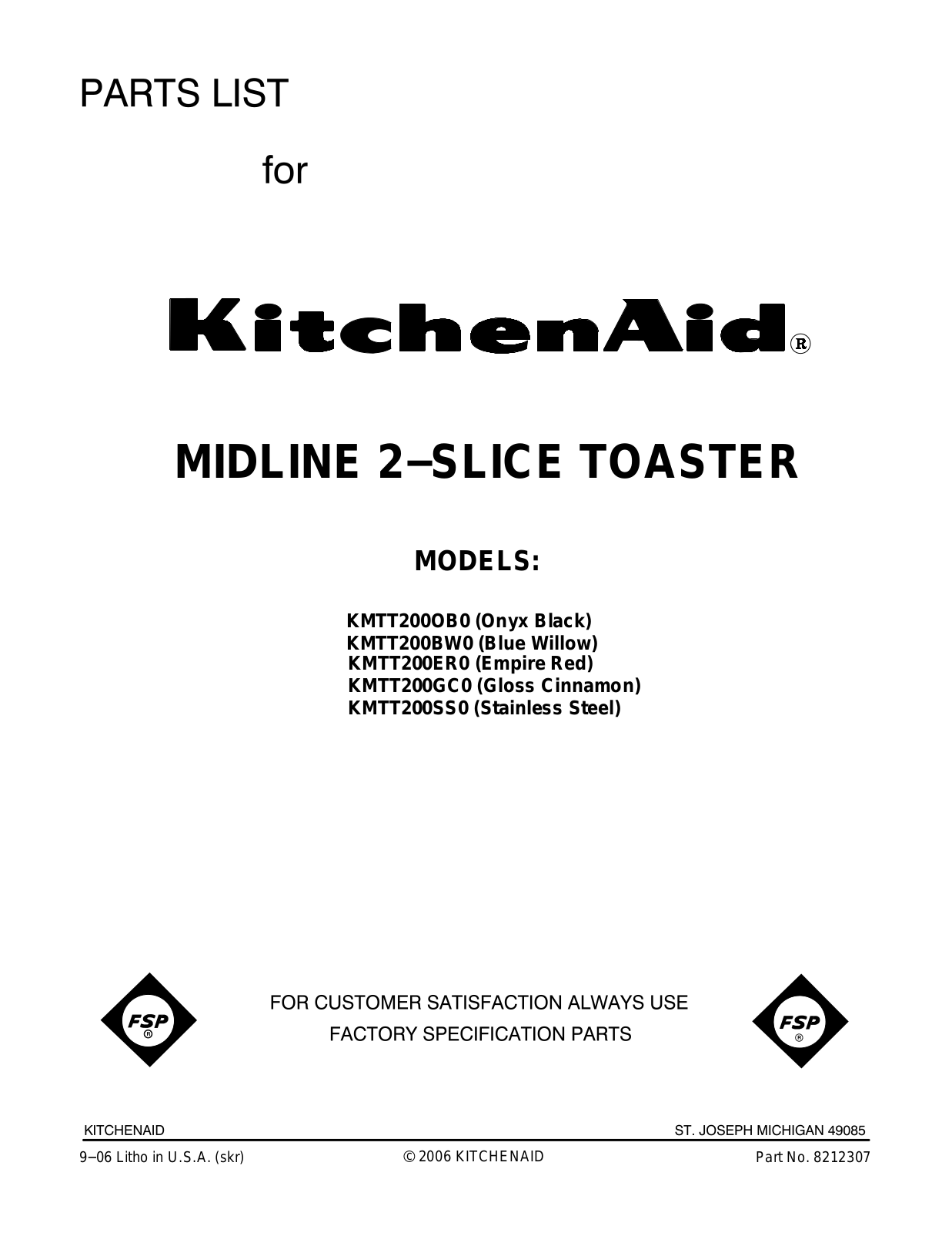 KitchenAid KMTT200ER0, KMTT200OB0, KMTT200SS0, KMTT200BW0 User Manual