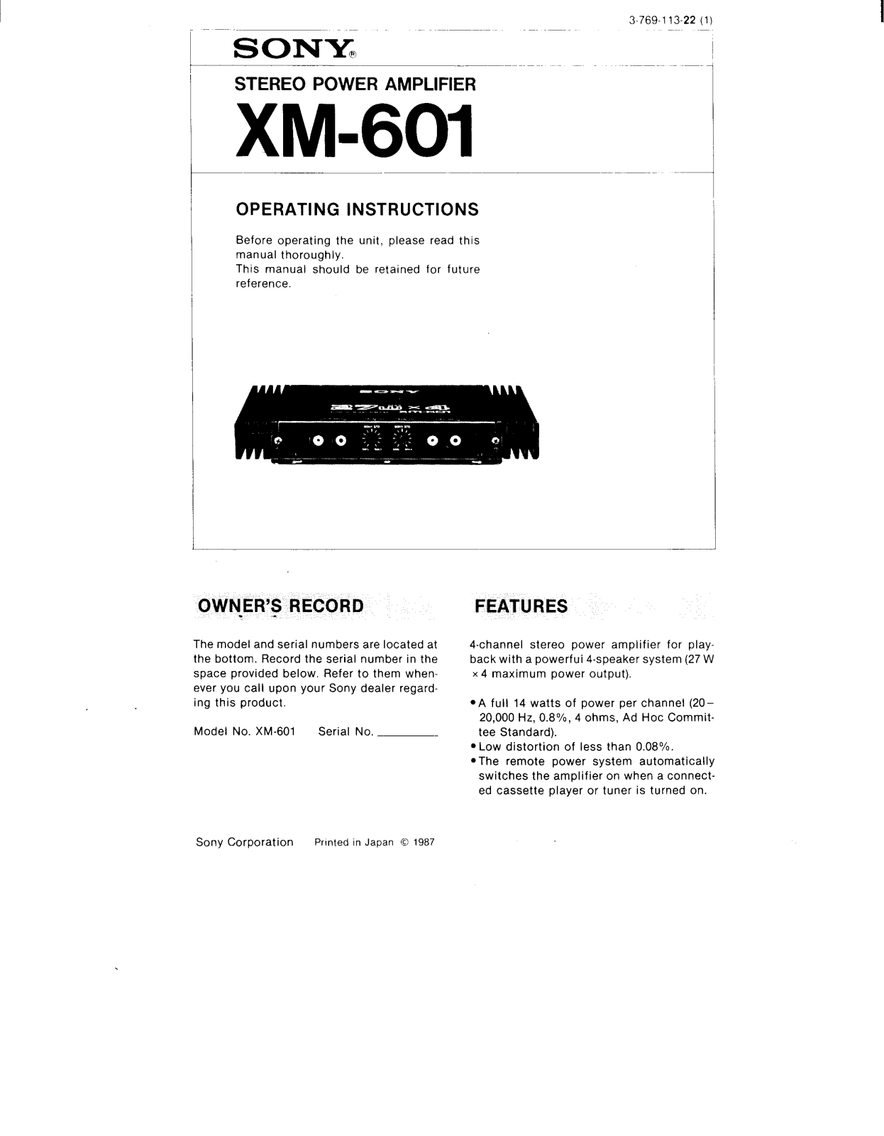 Sony XM-601 User Manual