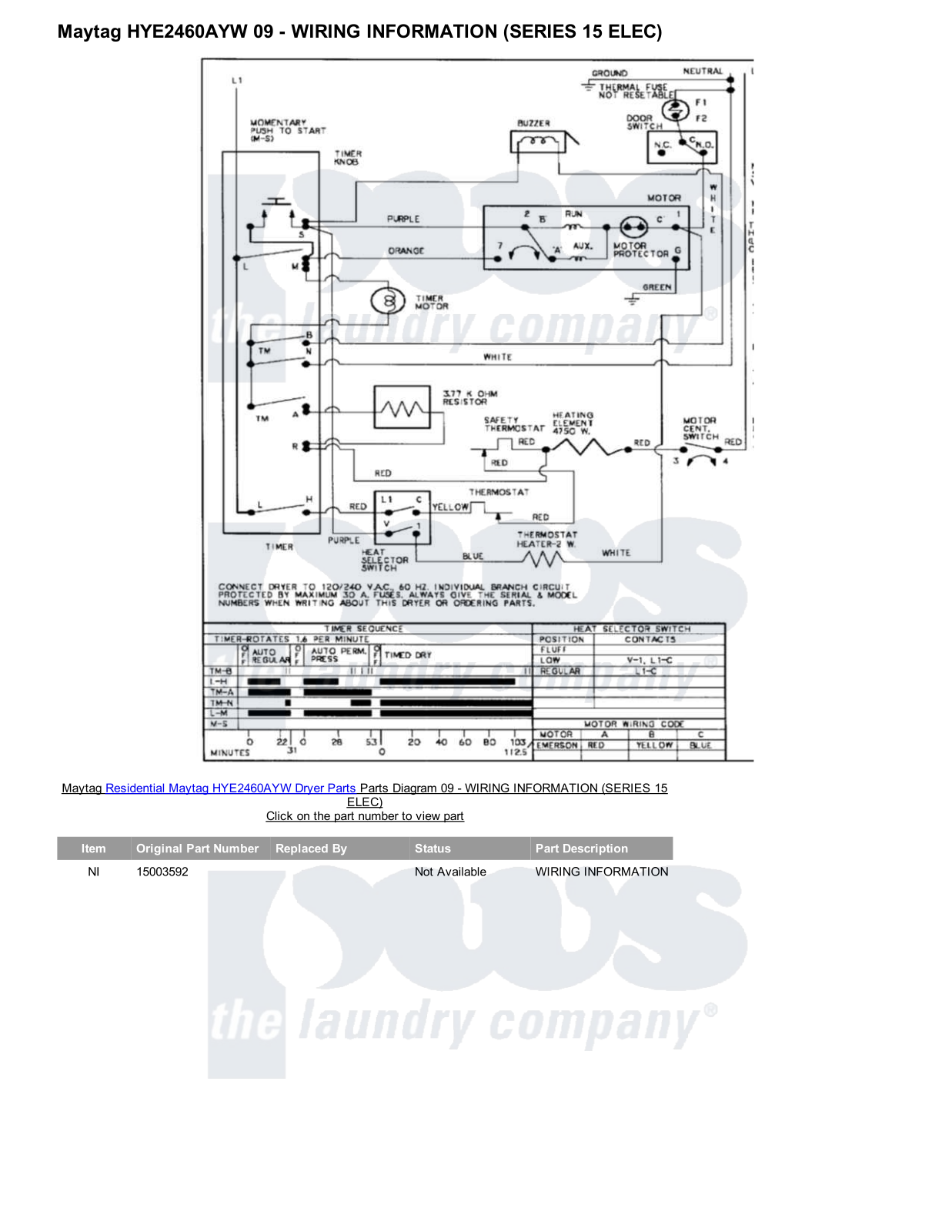 Maytag HYE2460AYW Parts Diagram