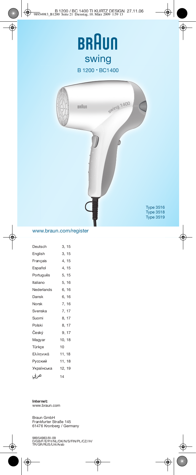 BRAUN BC 1400 S2 User Manual