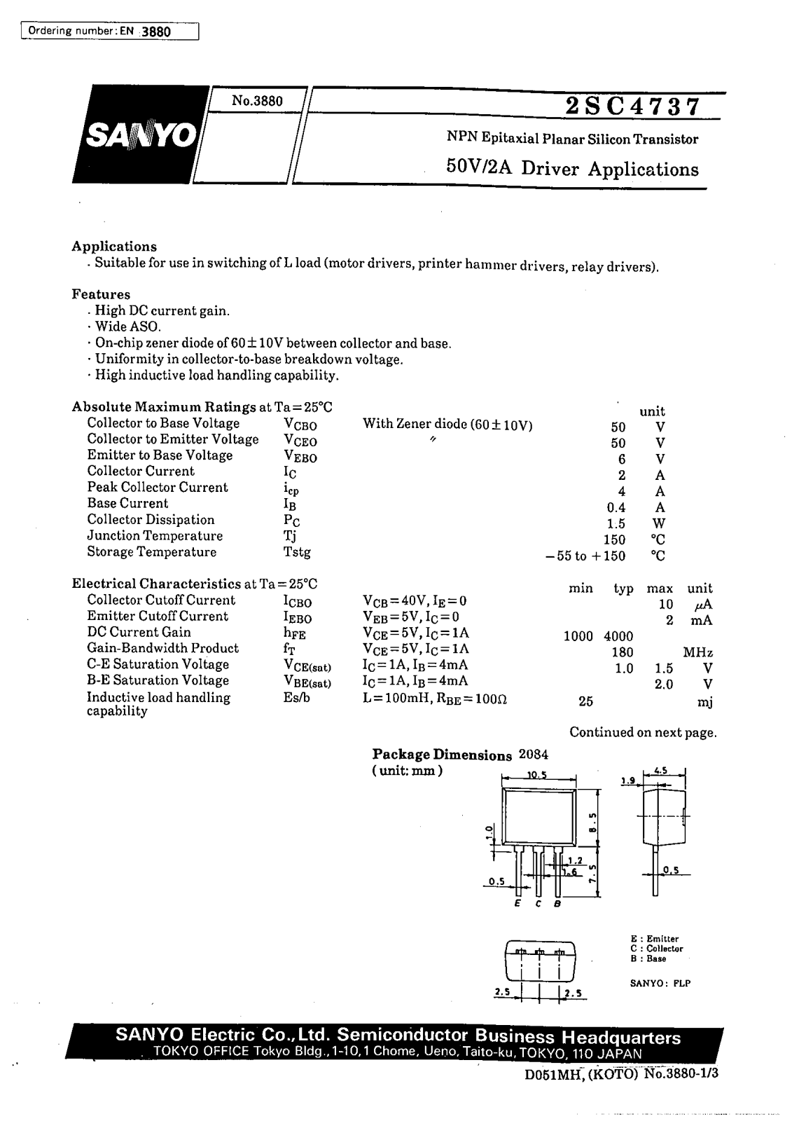 SANYO 2SC4737 Datasheet