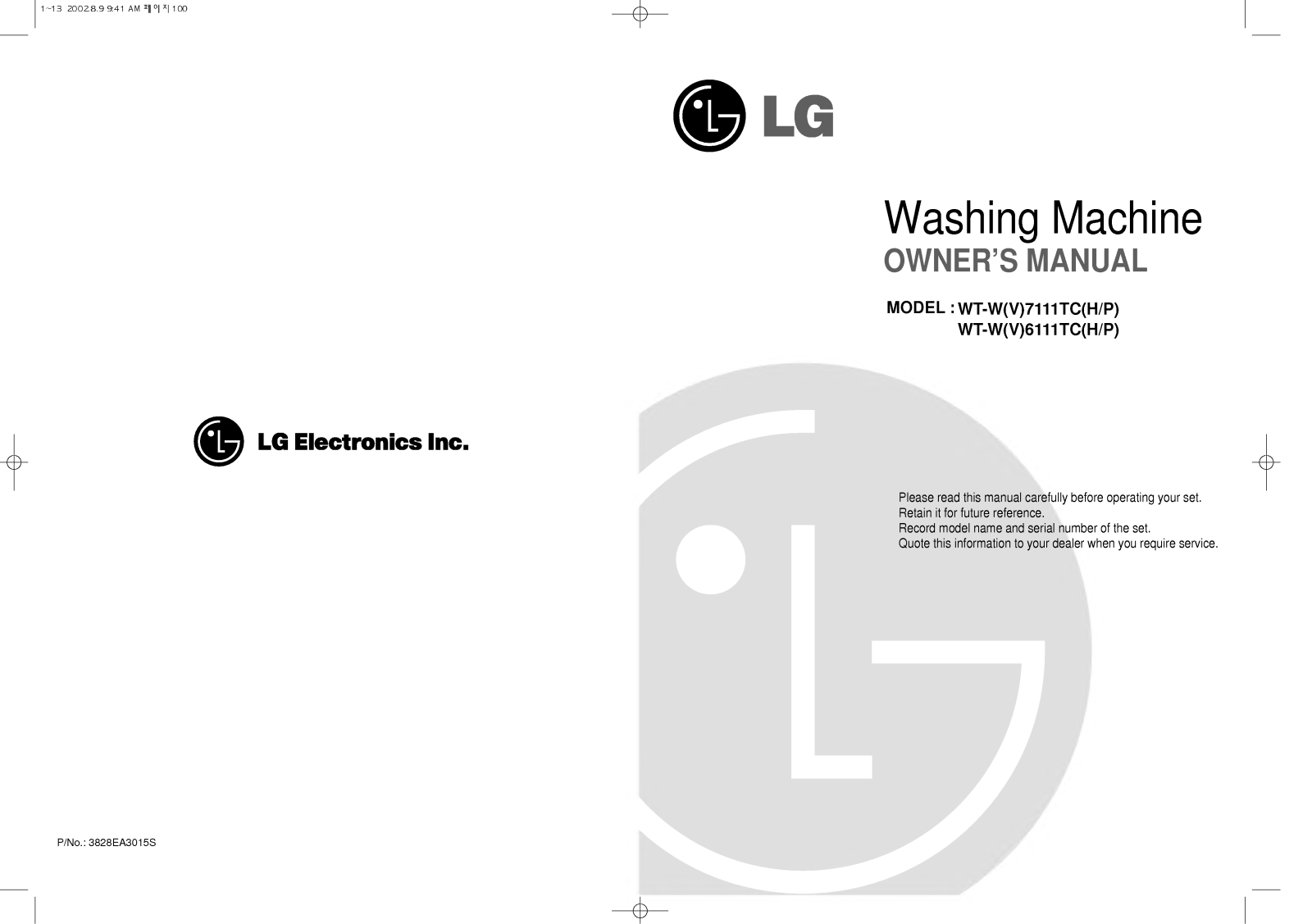 LG WT-W7111TH User Manual