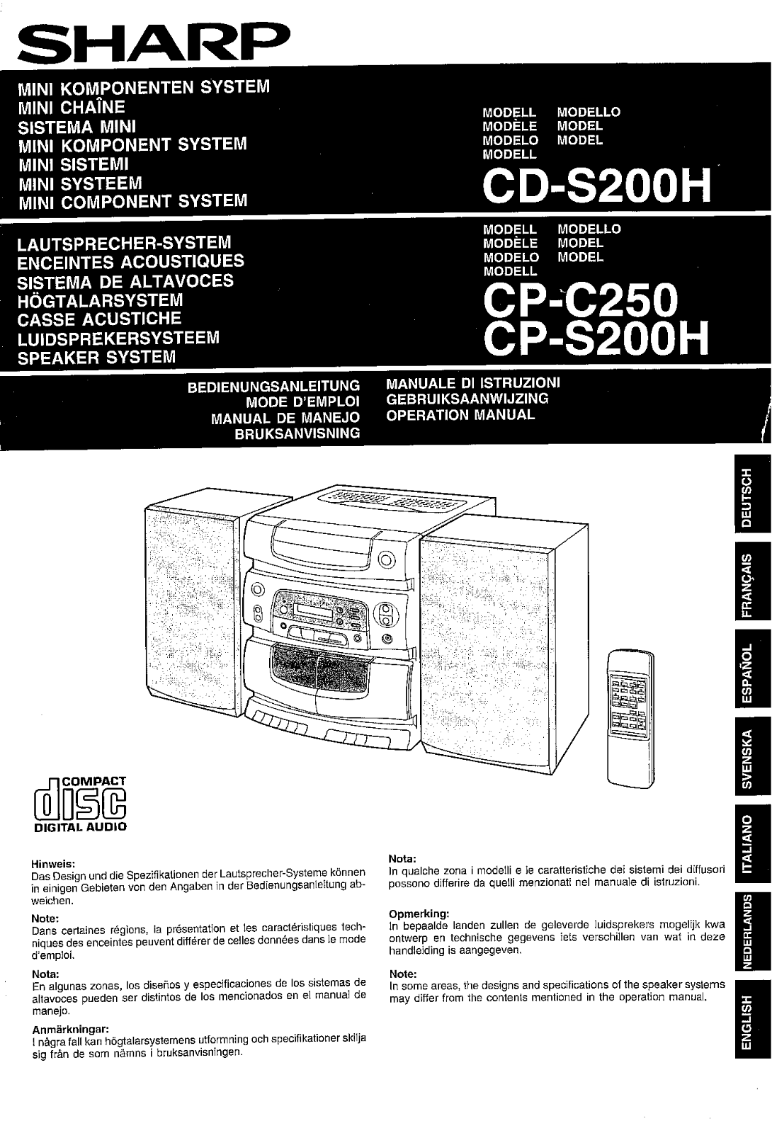 Sharp CP-S200H, CP-C250, CD-S200H User Manual