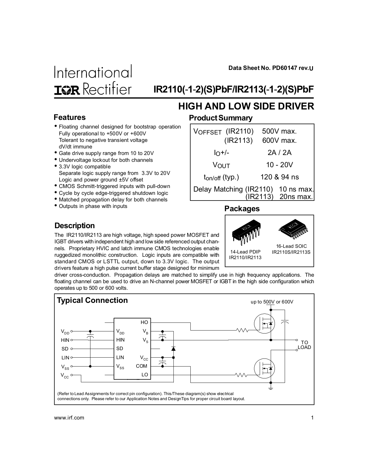 Datasheet IR2113PBF Specification - ManualMachine.com