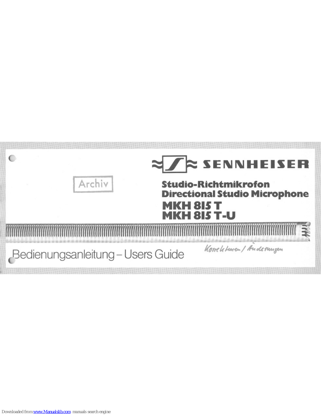 Sennheiser MKH 815 T, MKH 815 T-U User Manual