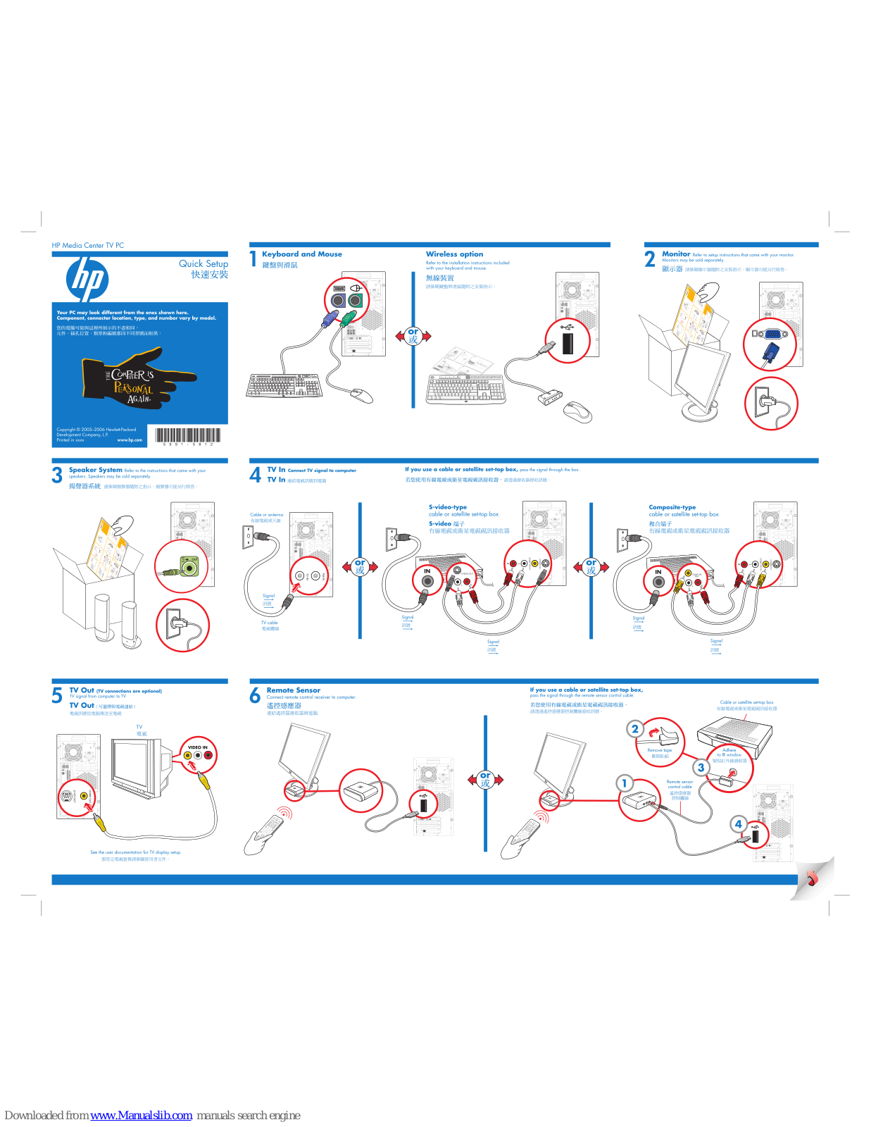 HP Pavilion Media Center m7565, Pavilion Media Center m7569, Pavilion Media Center m7500 Quick Setup Manual