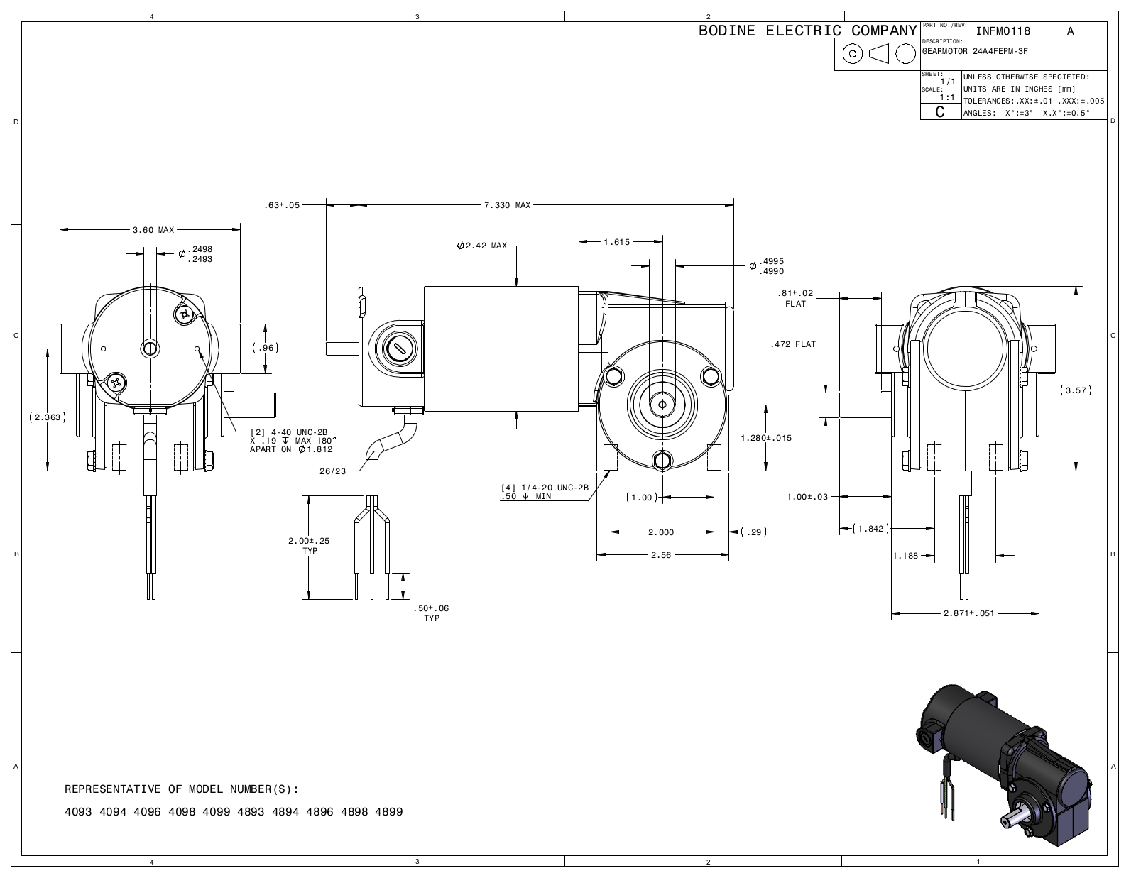 Bodine 4093, 4094, 4096, 4098, 4099 Reference Drawing