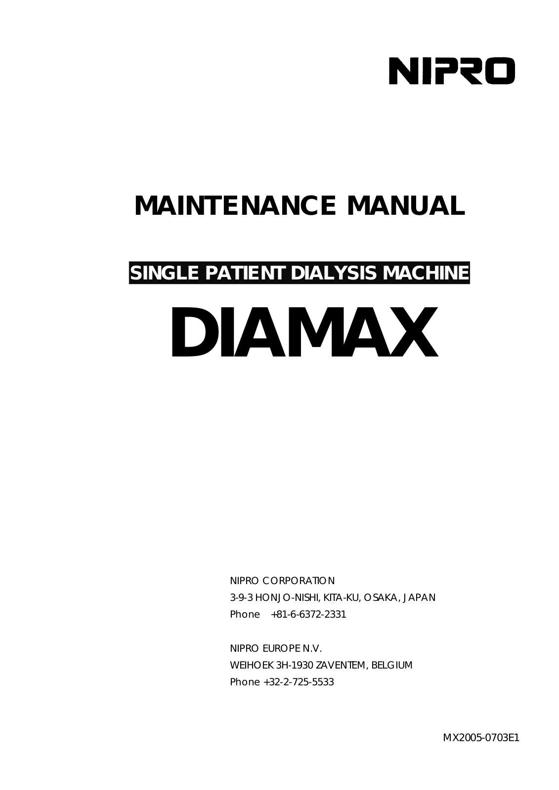 NIPRO DIAMAX User manual