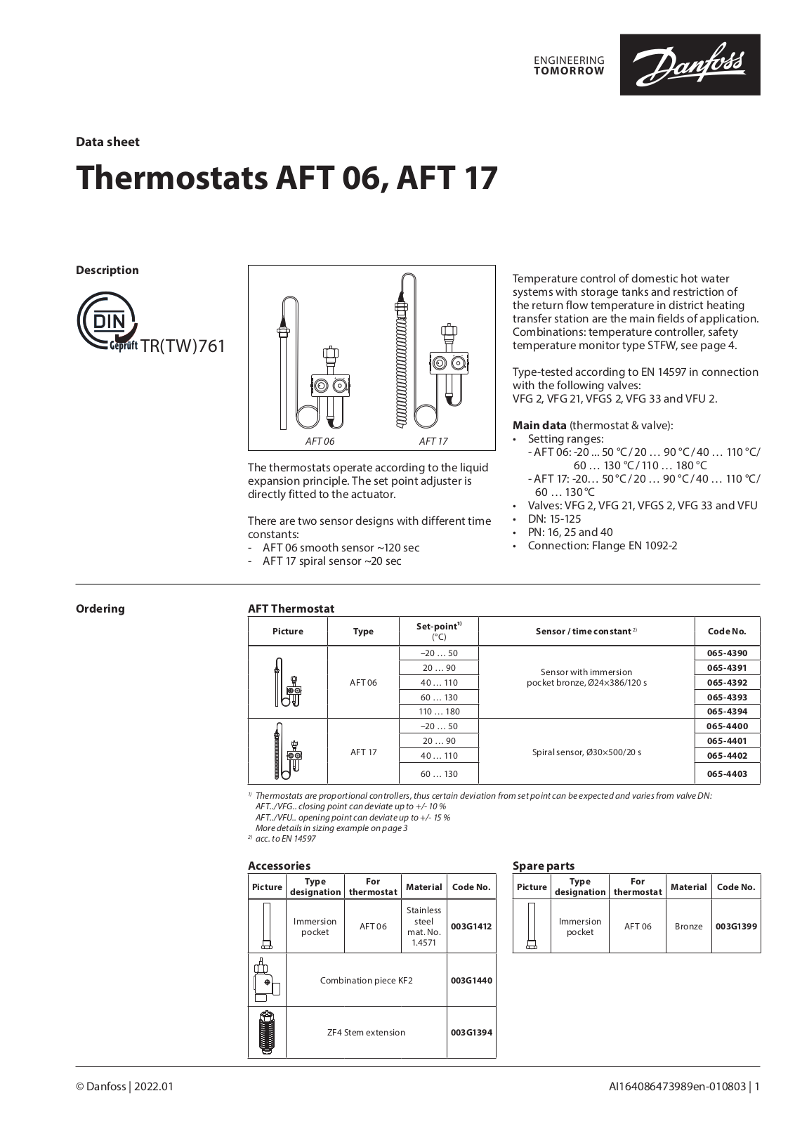 Danfoss AFT 06, AFT 17 Data sheet