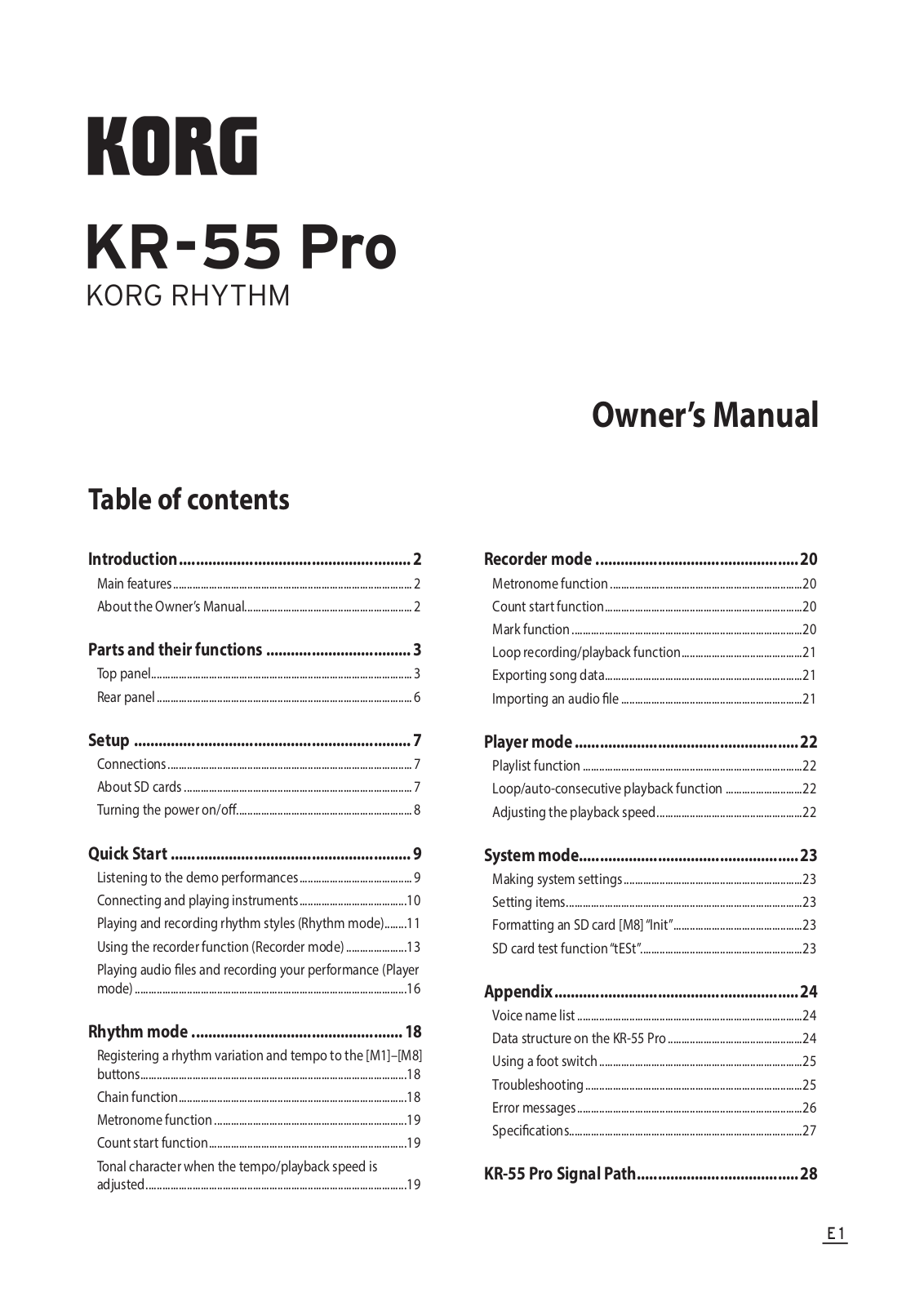 Korg KR-55 Pro Users Manual