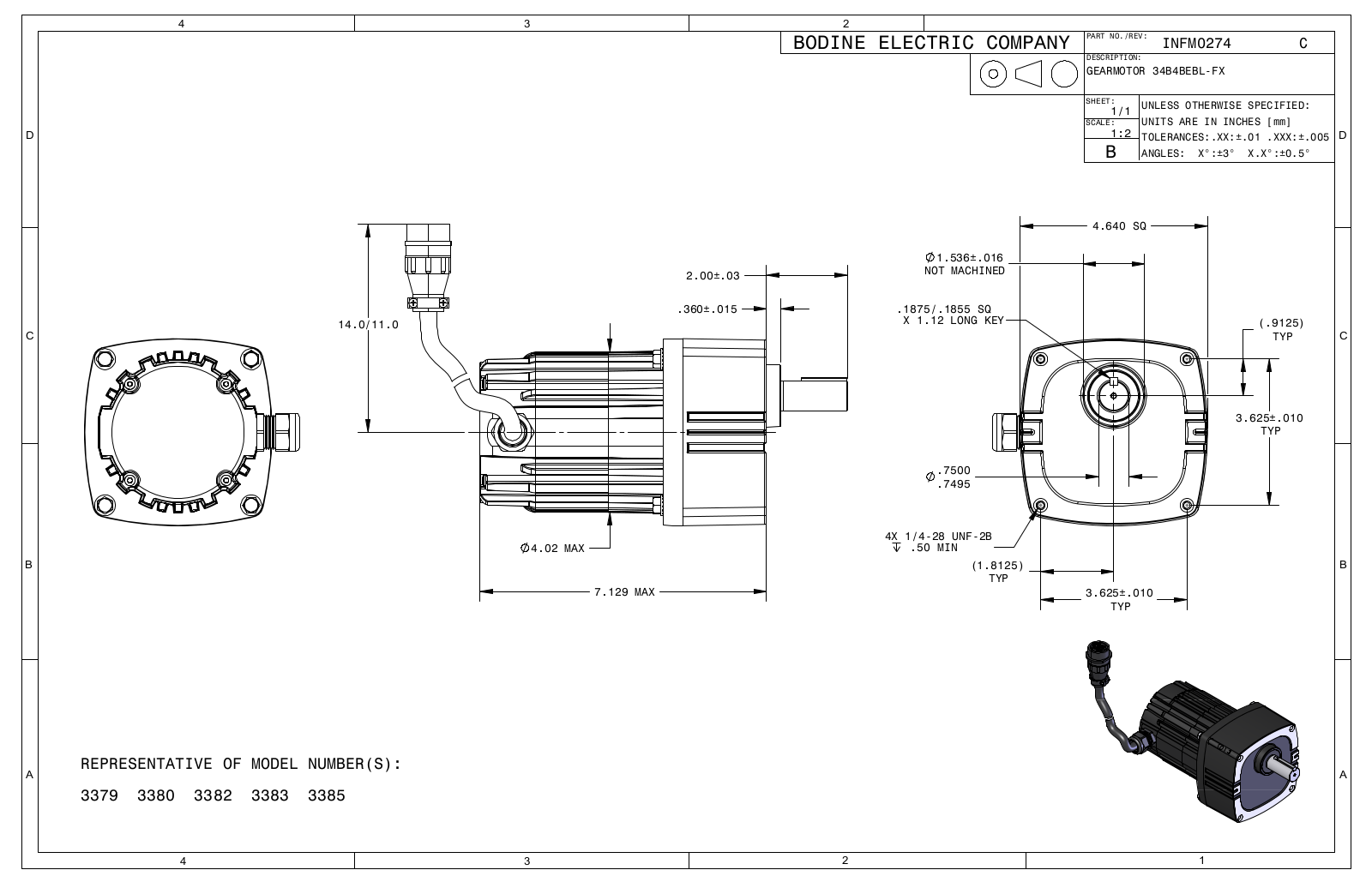 Bodine 3379, 3380, 3382, 3383, 3385 Reference Drawing