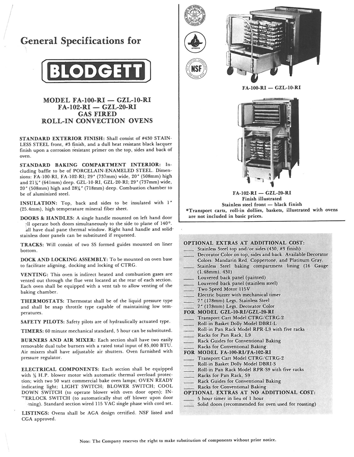 Blodgett FA-102-RI User Manual