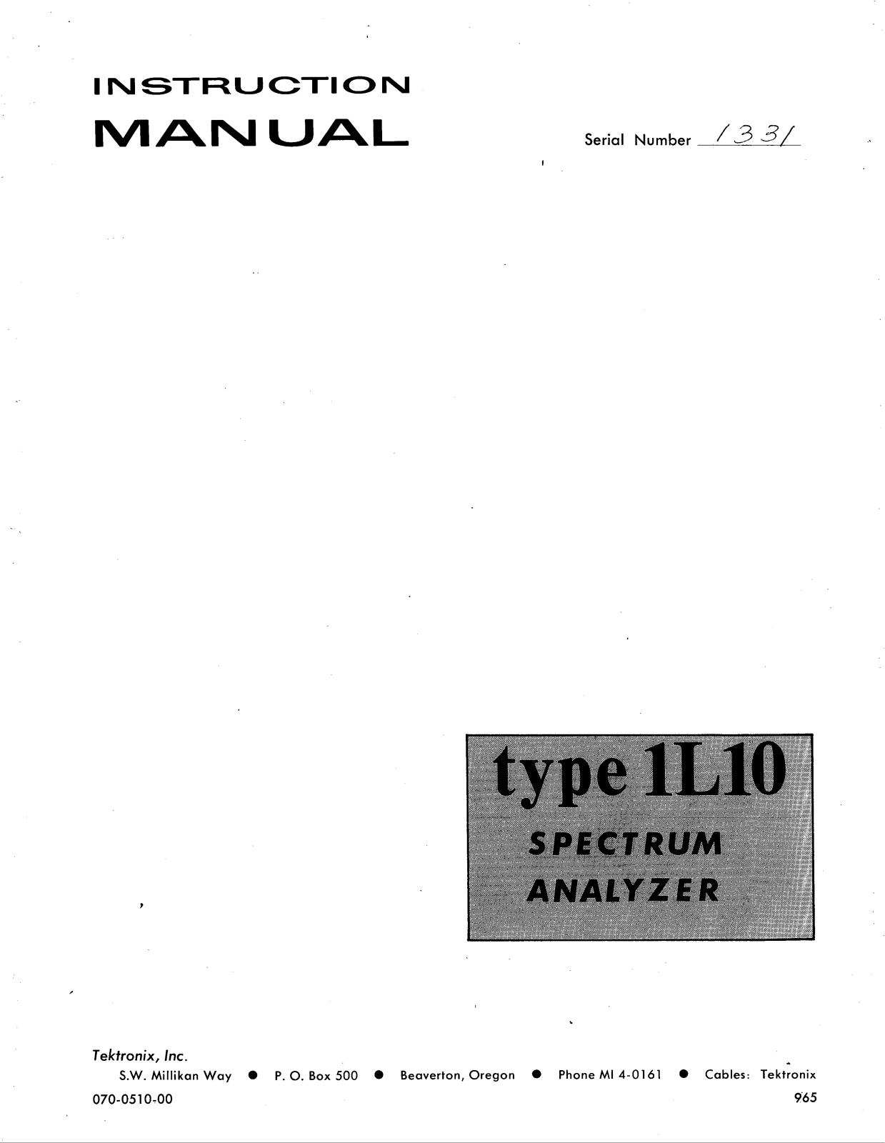 Tektronix 1L10 Service manual