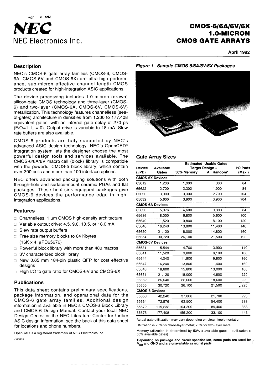 NEC CMOS-6, CMOS-6A, CMOS-6V, CMOS-6X Technical data