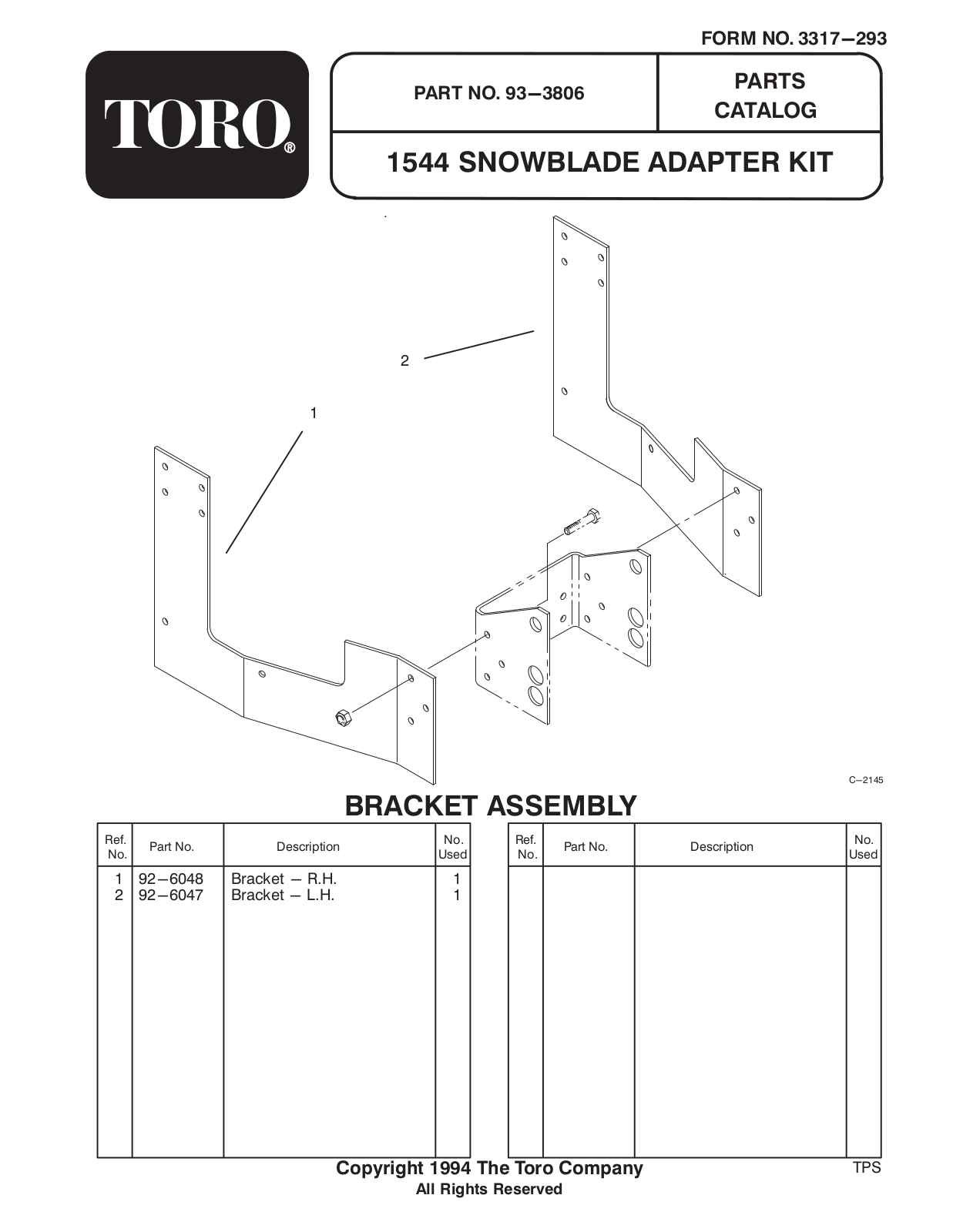 Toro 93-3806 Parts Catalogue