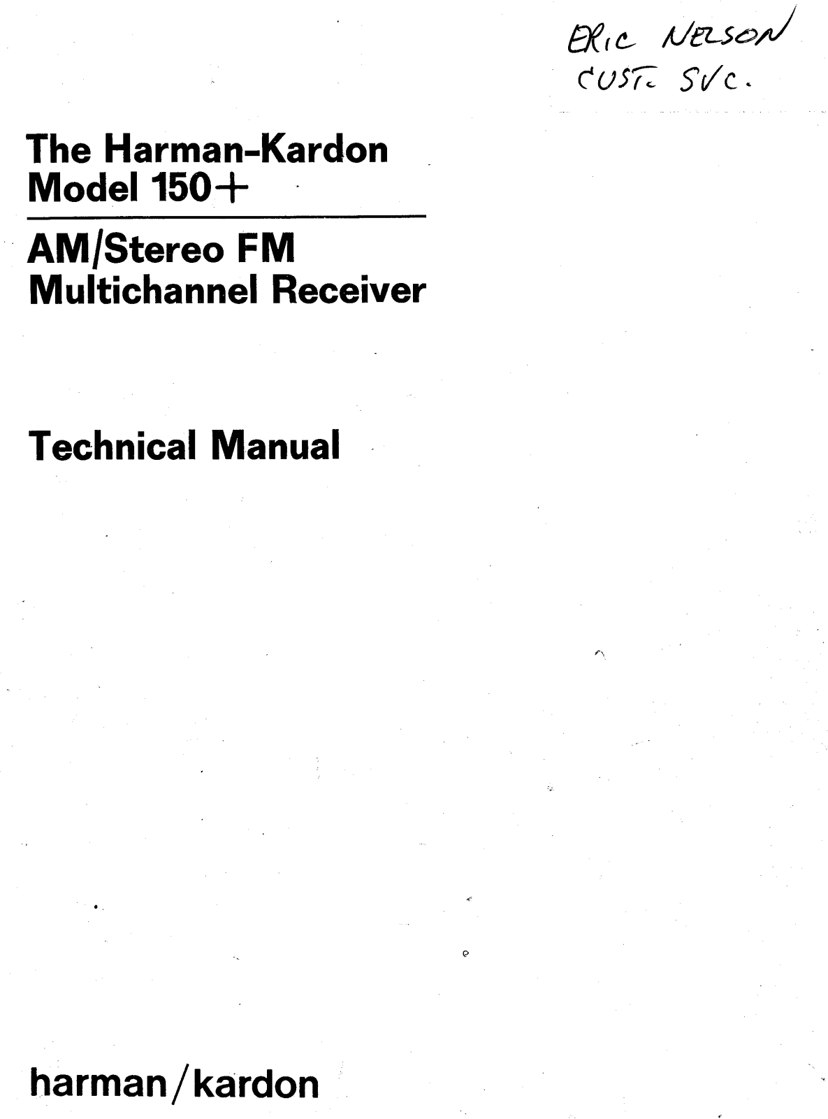 Harman Kardon 150 plus Service manual