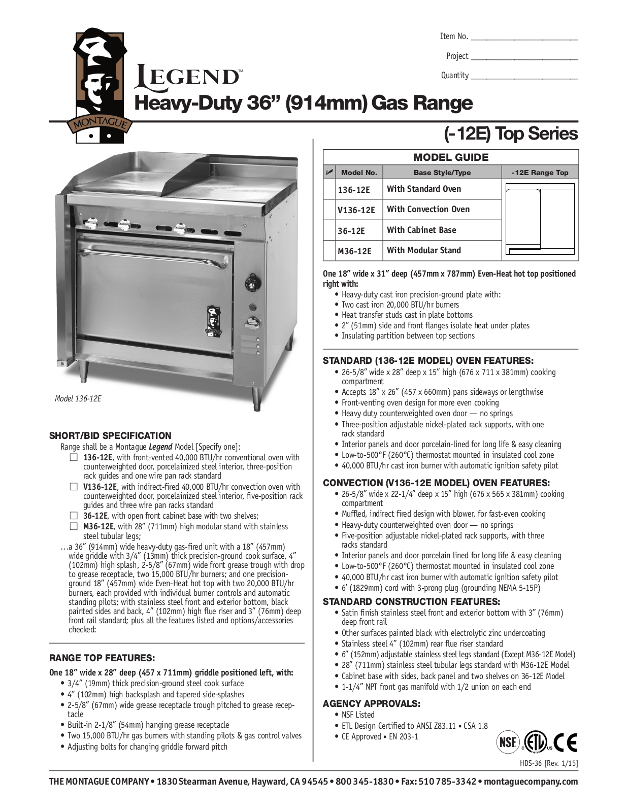 Montague 136-12E User Manual