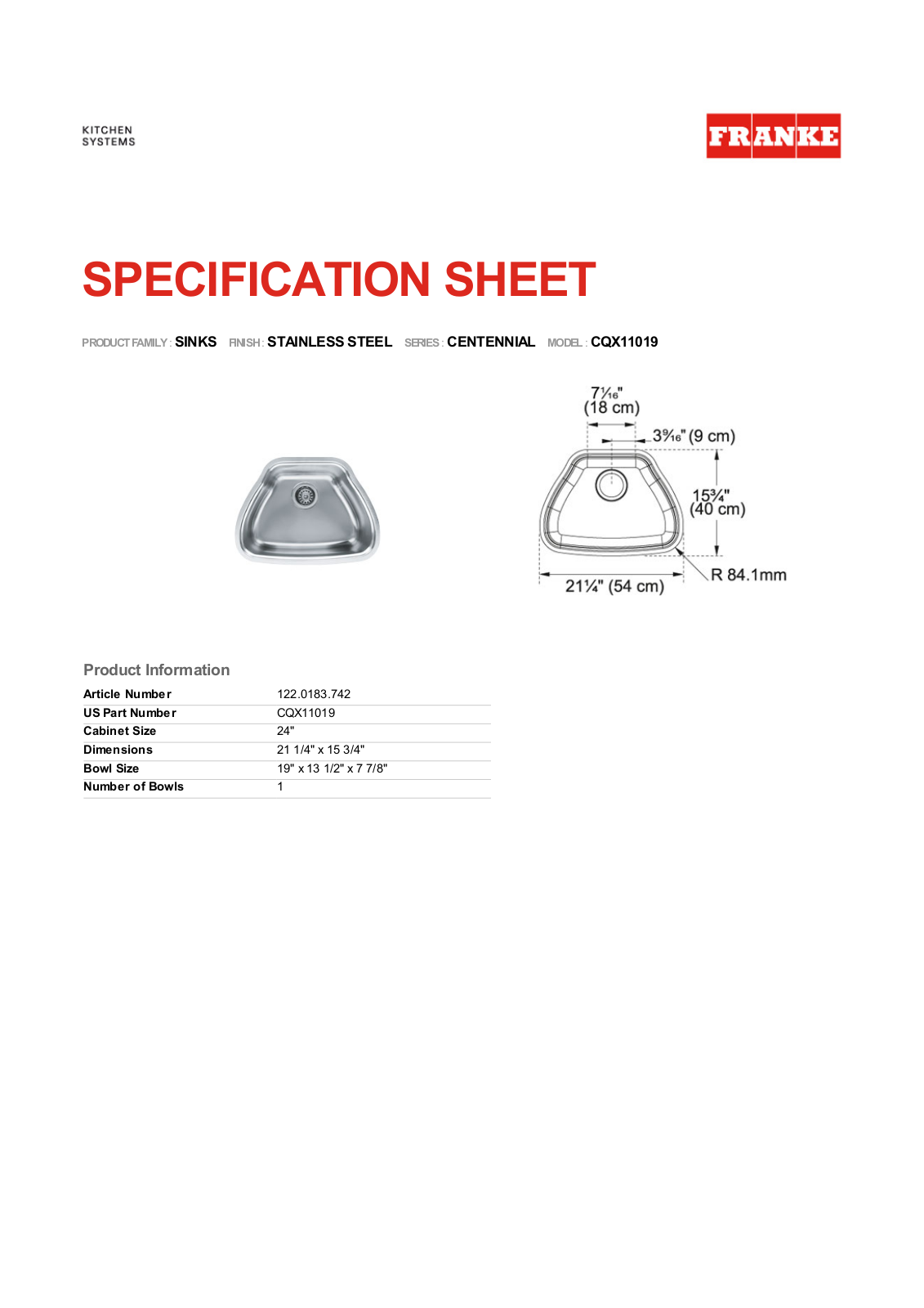 Franke Foodservice CQX11019 User Manual