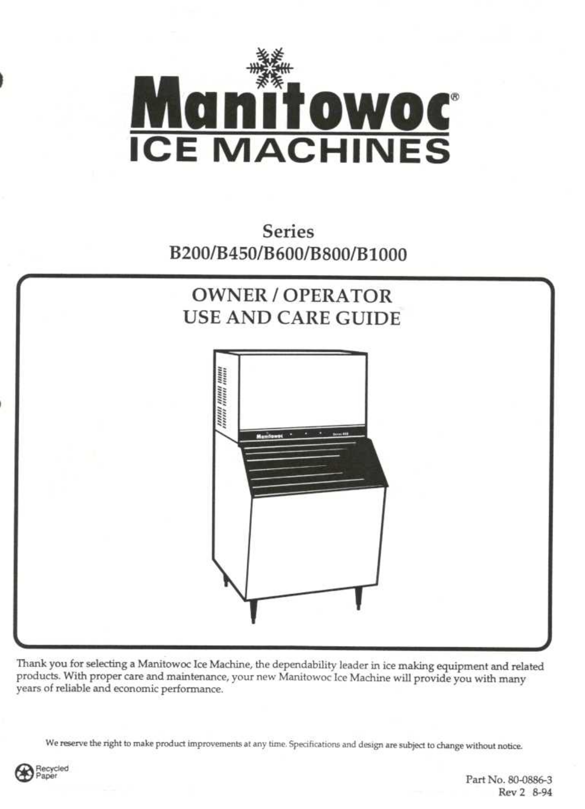 Manitowoc Ice B200 User Manual