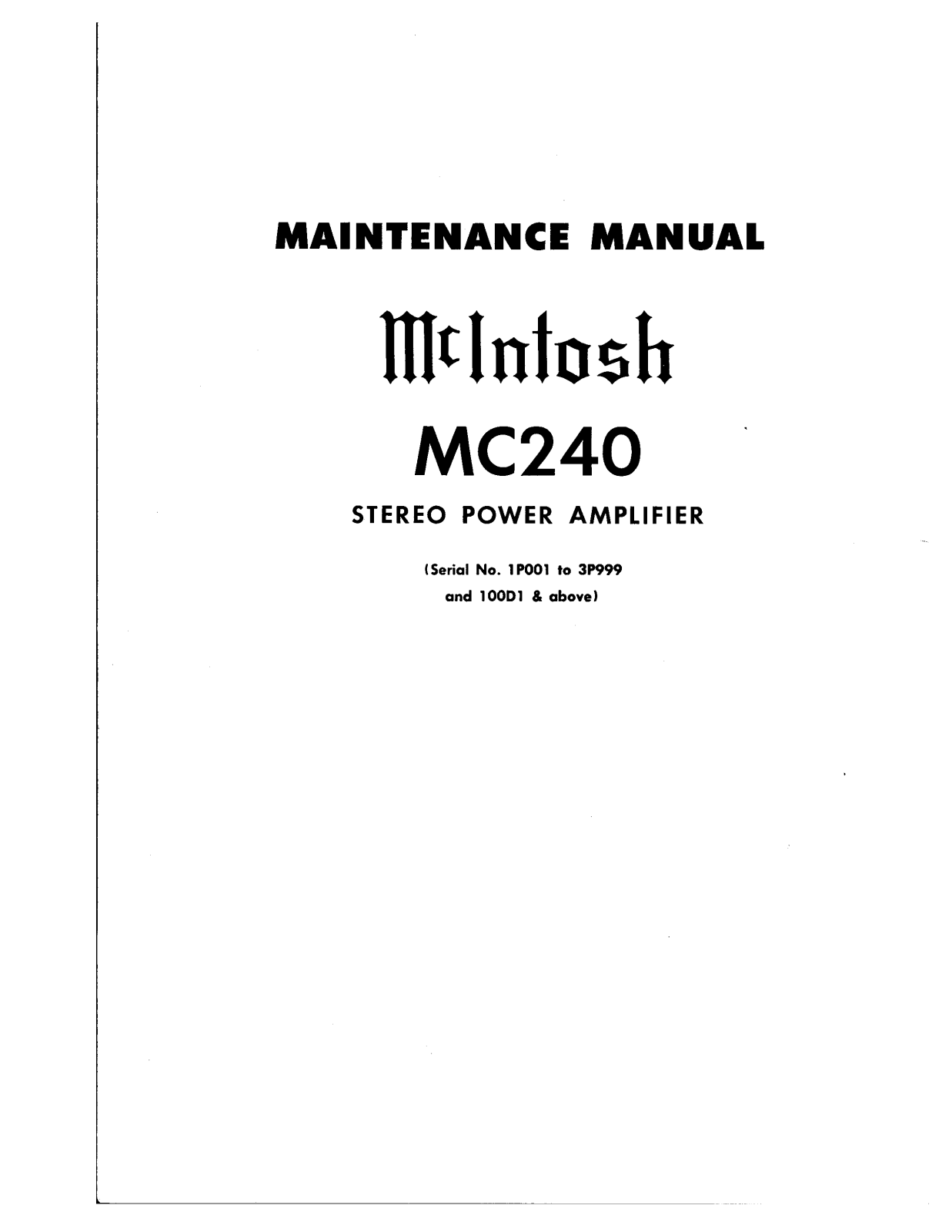 McIntosh MC-240 Service manual