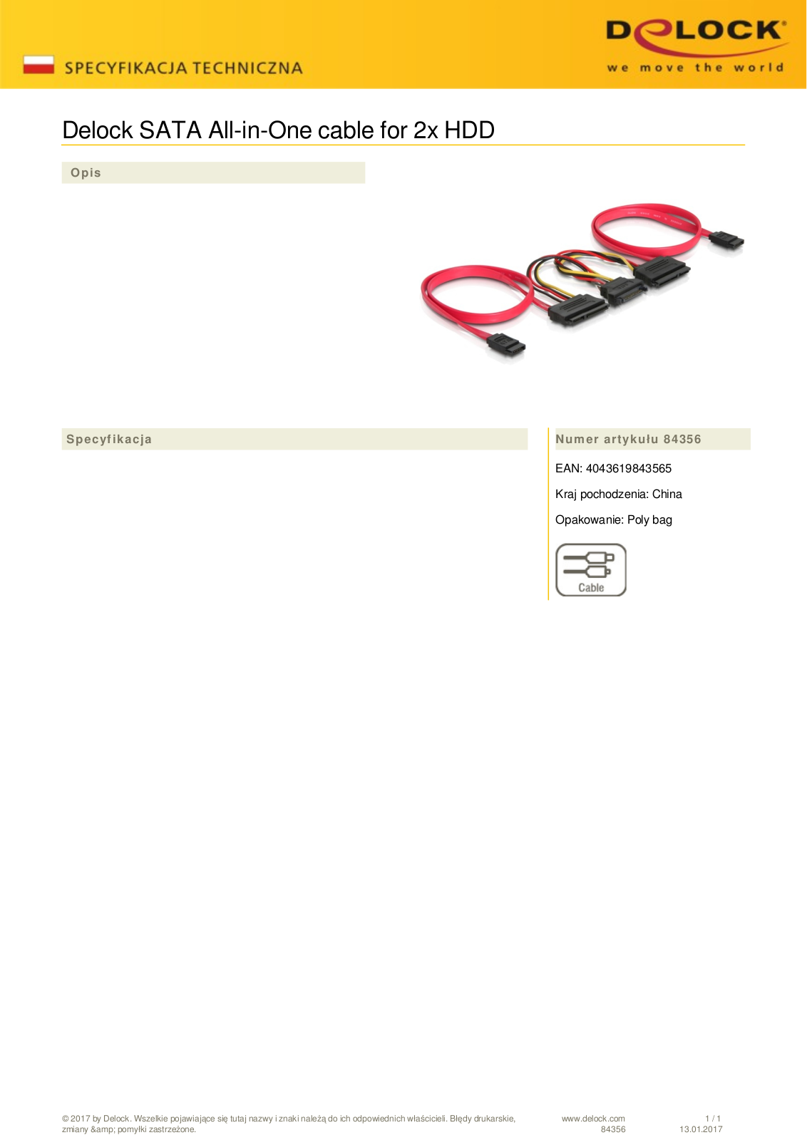 DeLOCK SATA All-in-One cable for two Hard Drives User Manual