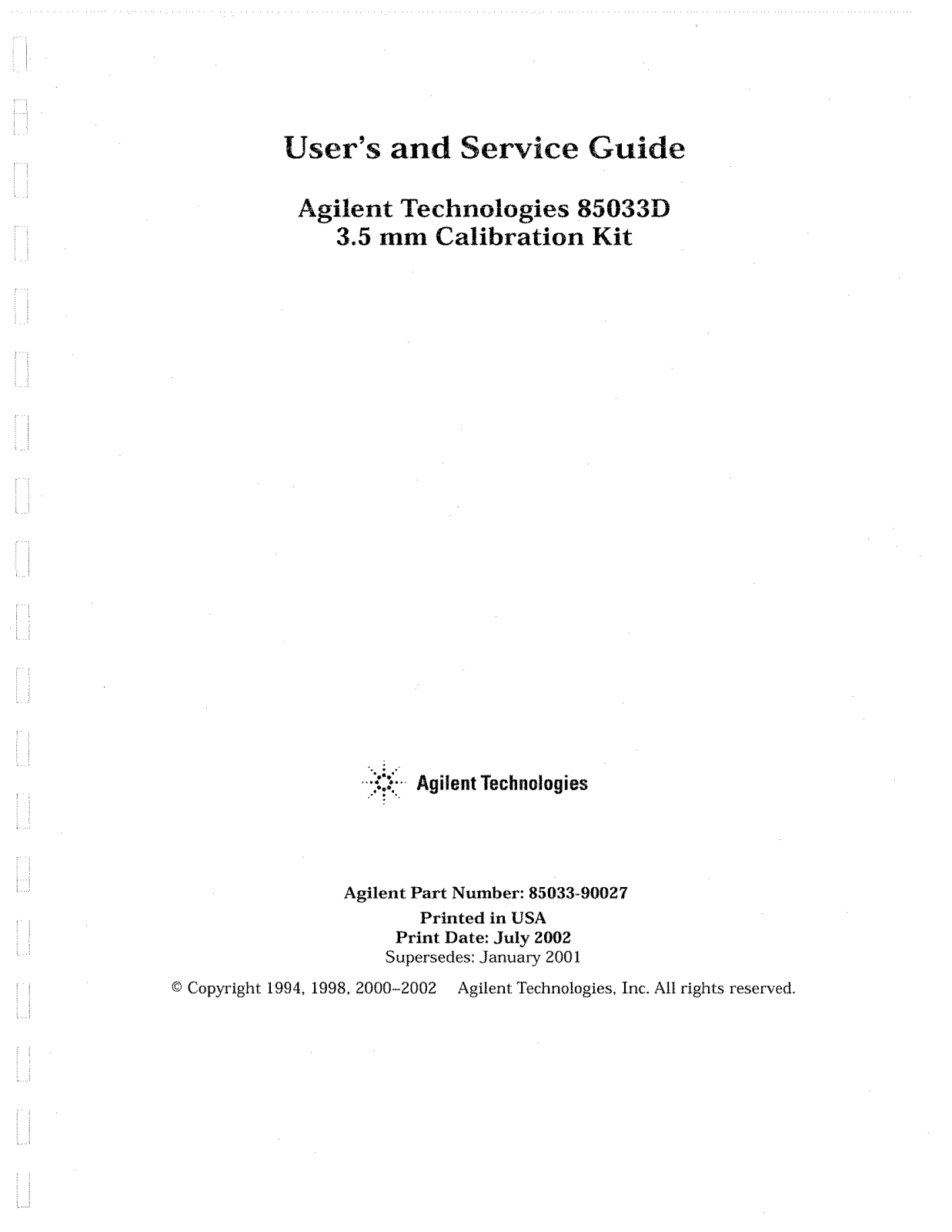 Agilent Technologies 85033D User Manual