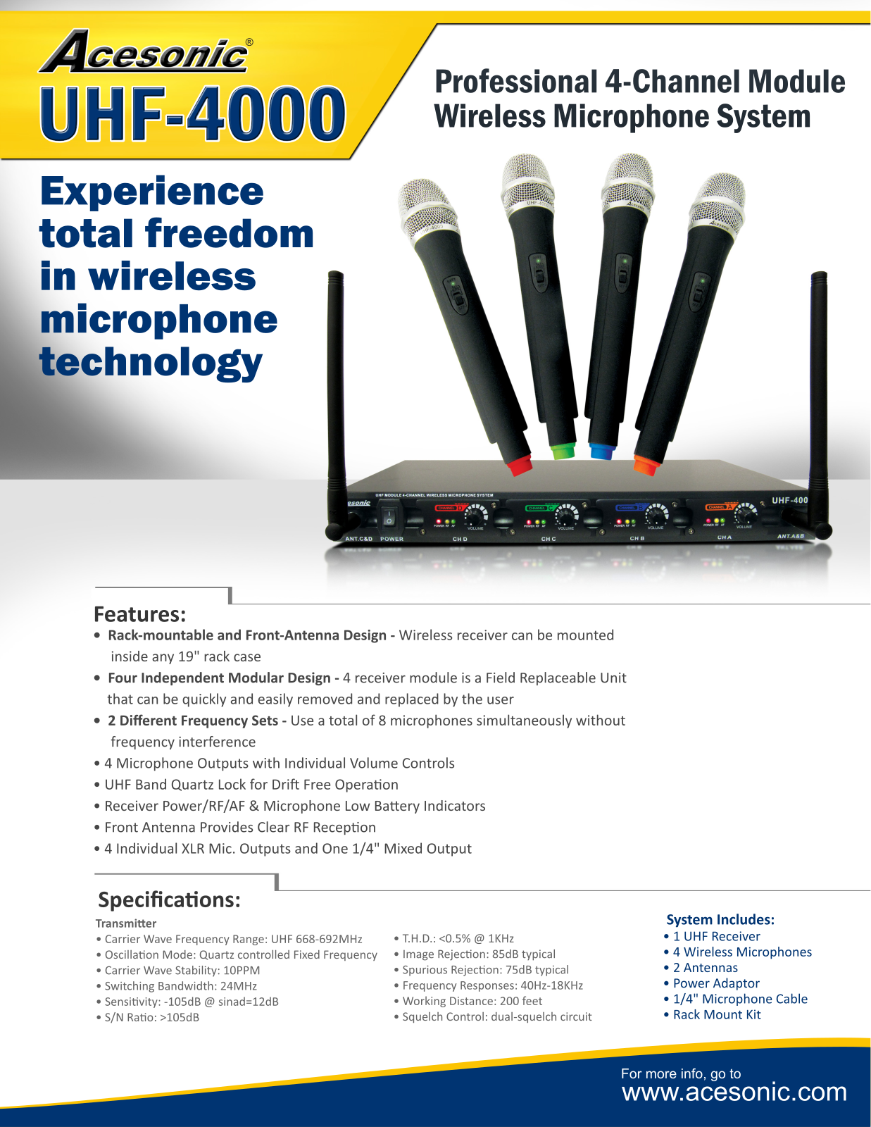 Acesonic UHF-4000 Datasheet