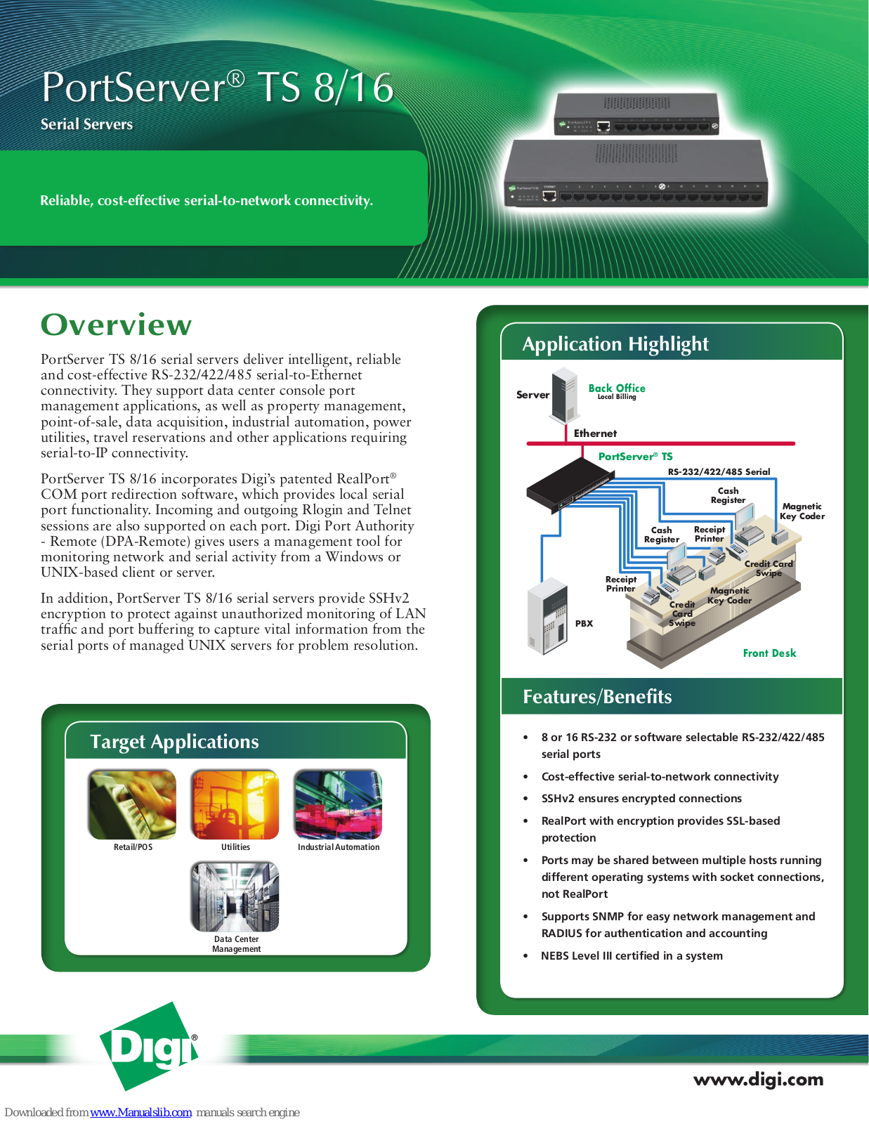 Digi PortServer TS 8, TS 16, PortServer TS 16 Specifications