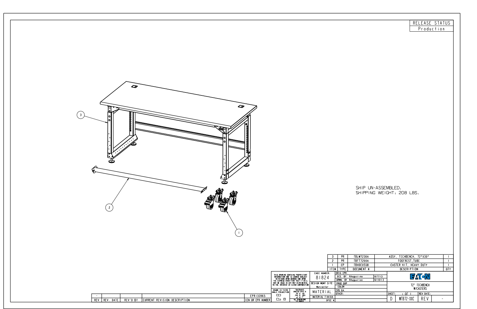 Eaton Benches By Wright Line WTB72-XXC Dimensional Sheet