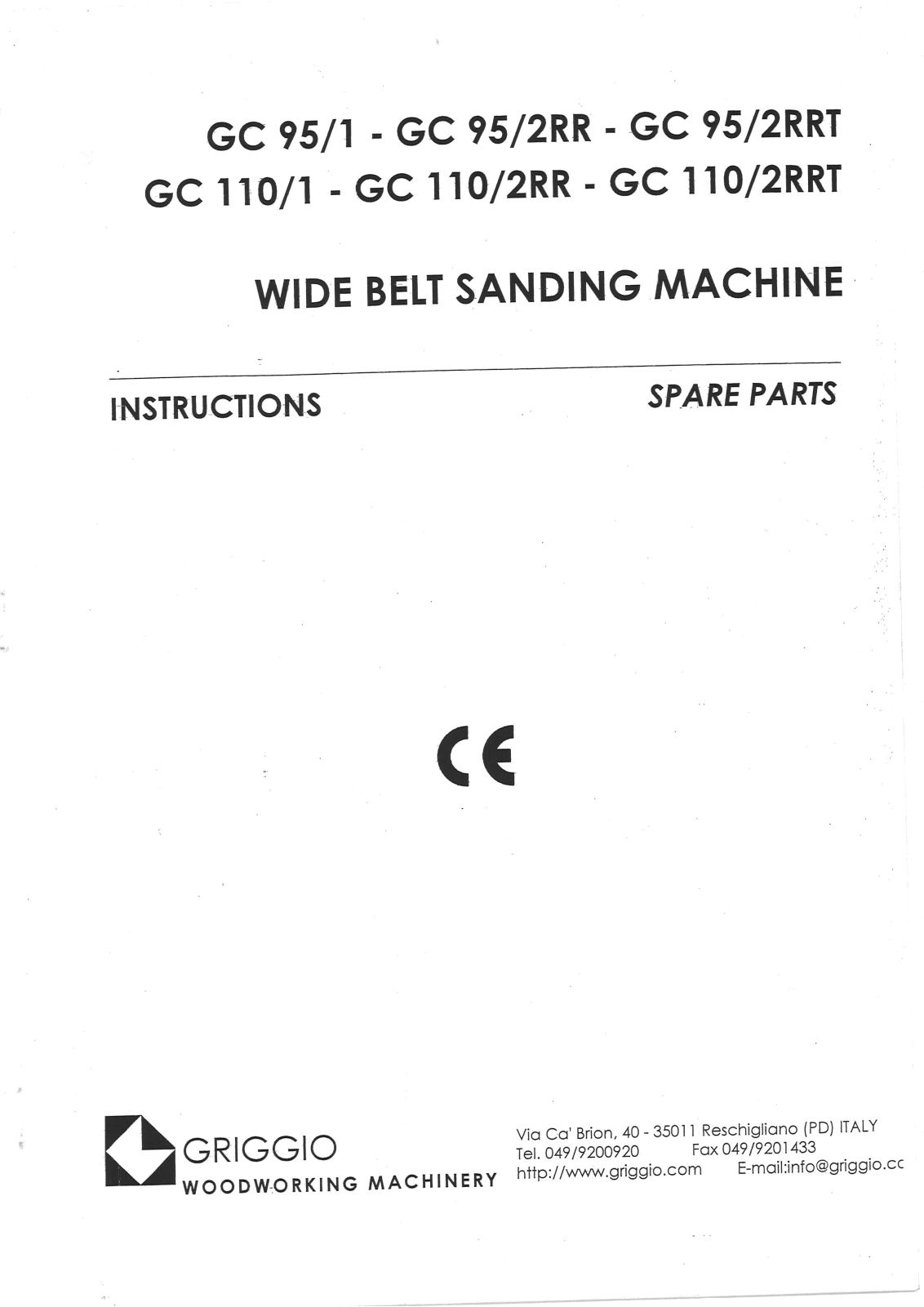 GRIGGIO GC 95/1, GC 95/2RRT, GC 110/1, GC 95/2RR, GC 110/2RRT Instructions Manual - ManualMachine.com