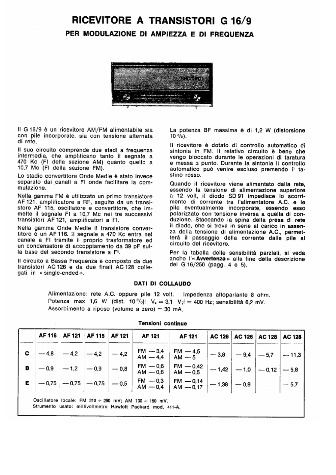 Geloso g16 9 Specification