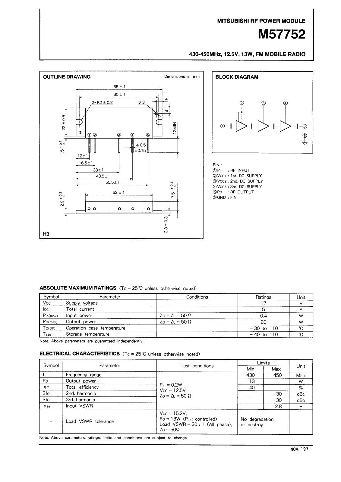 Mitsubishi M57752 Datasheet