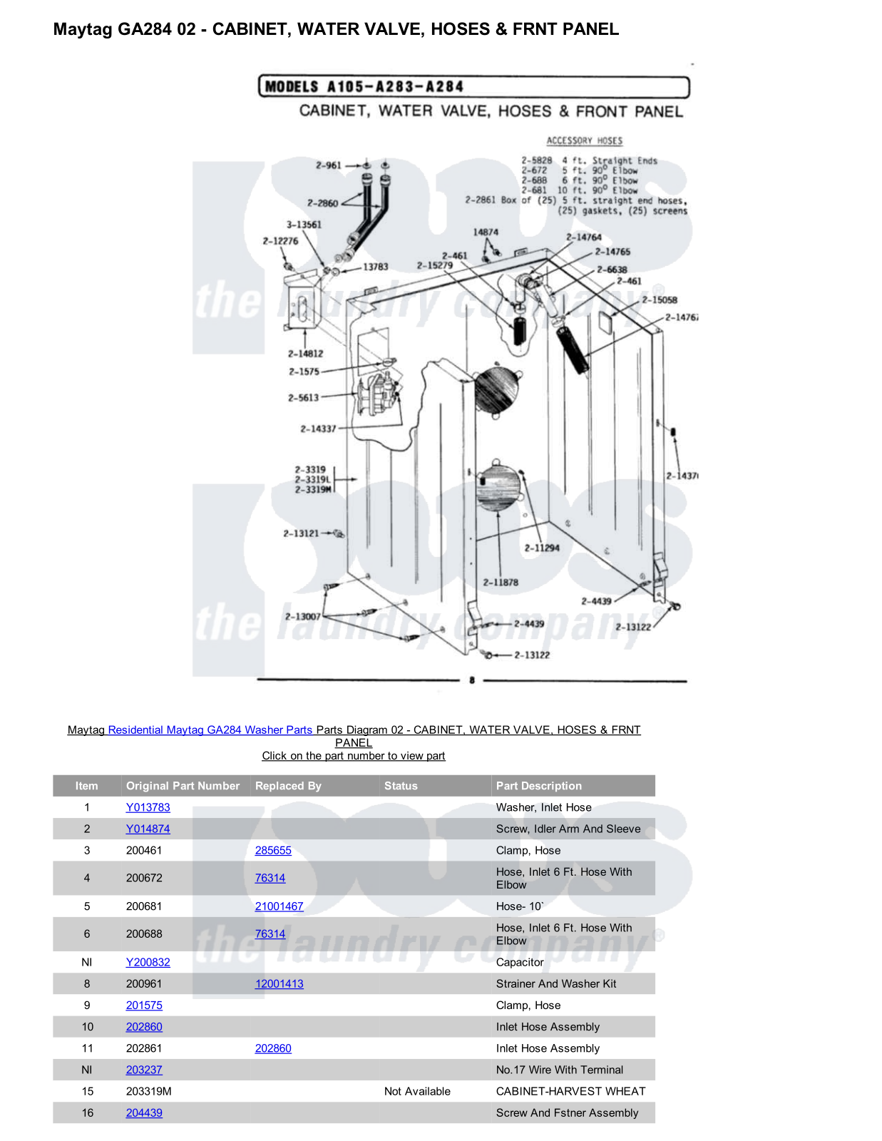 Maytag GA284 Parts Diagram