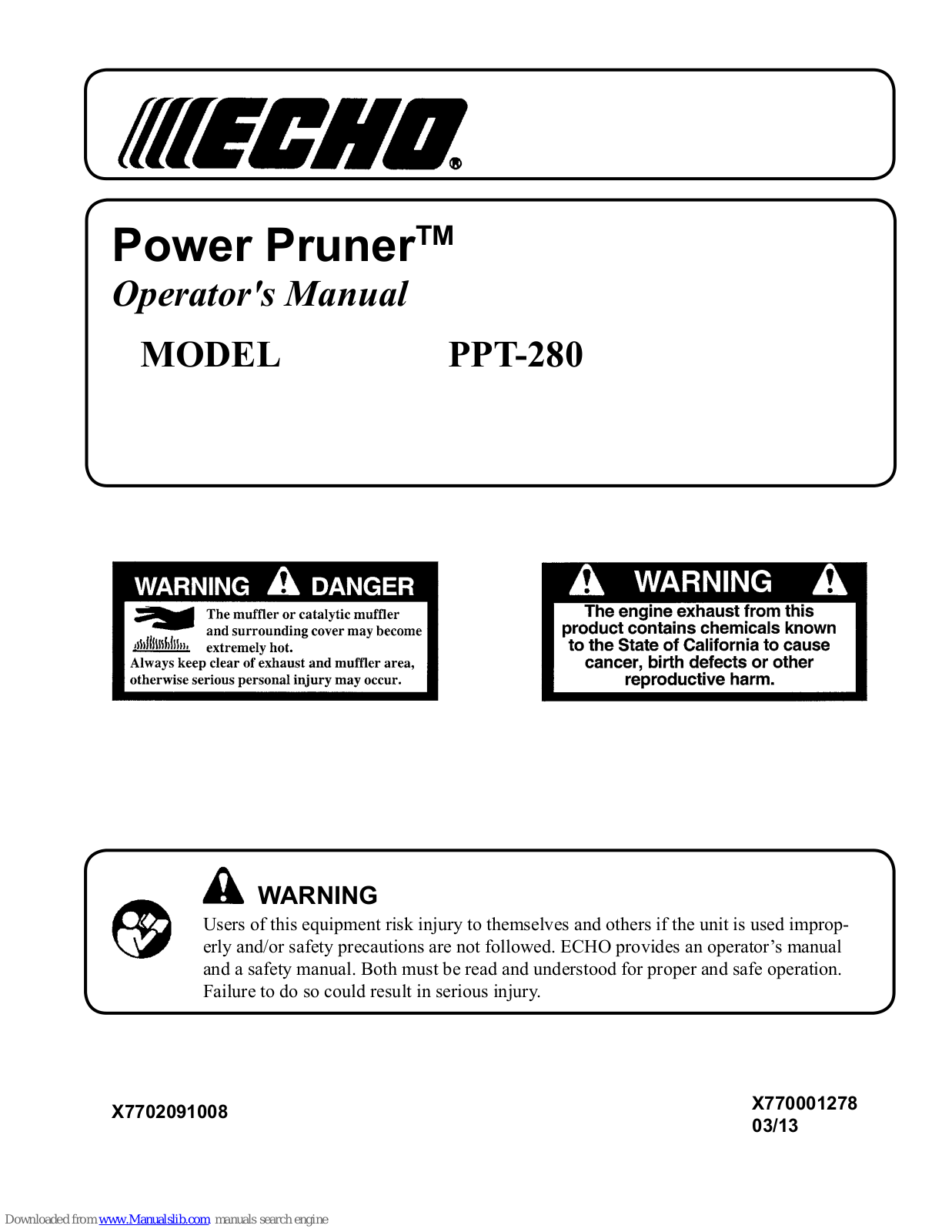 Echo Power Pruner PPT-280, PPT-266, PPT-266S, PPT-266H Operator's Manual