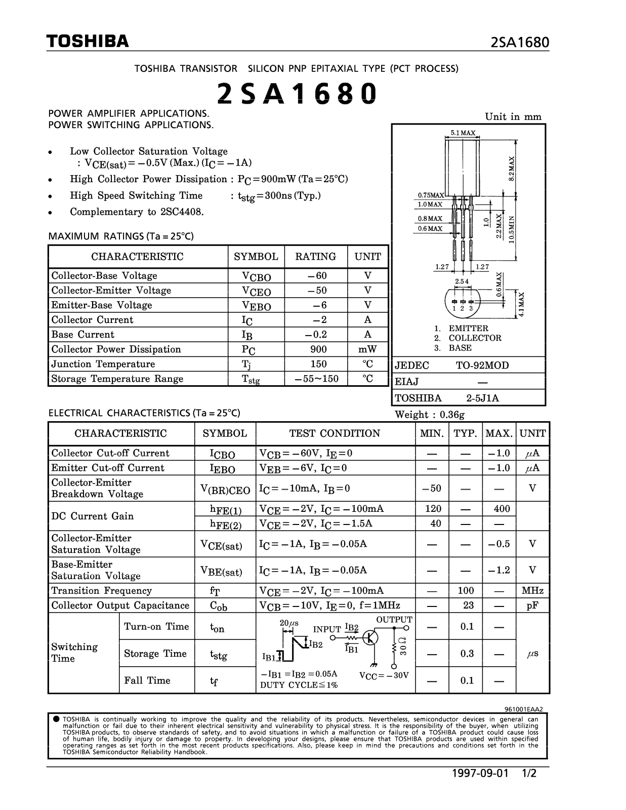 Toshiba 2SA1680 Datasheet