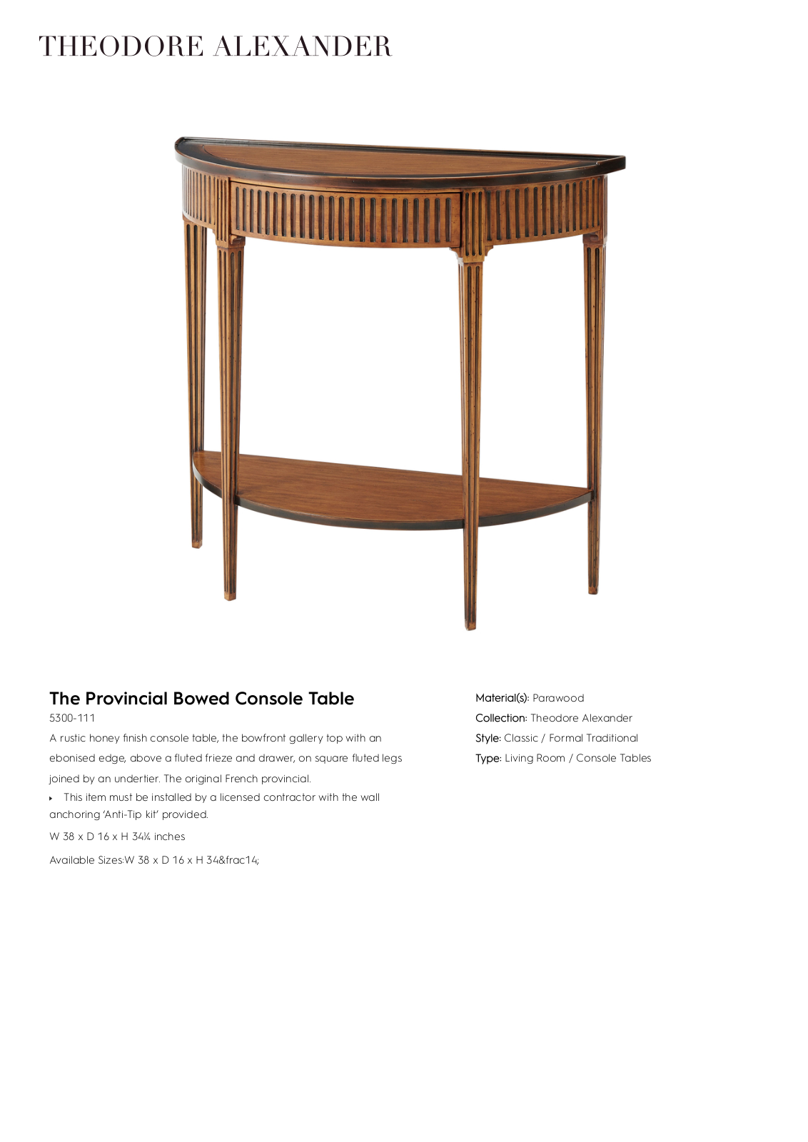 Theodore Alexander FPLJ1267 Specifications - ManualMachine.com