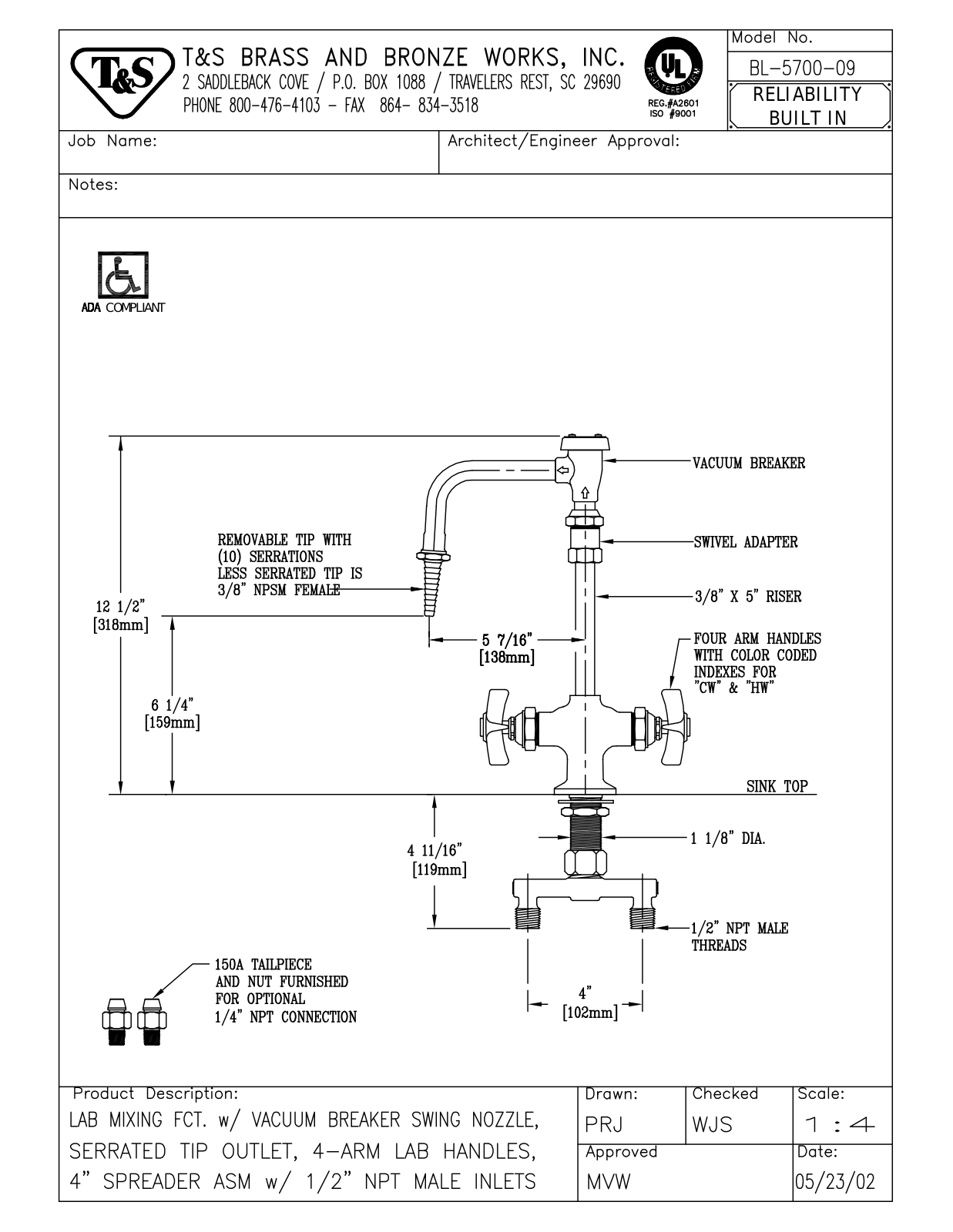 T & S Brass & Bronze Works BL-5700-09 General Manual