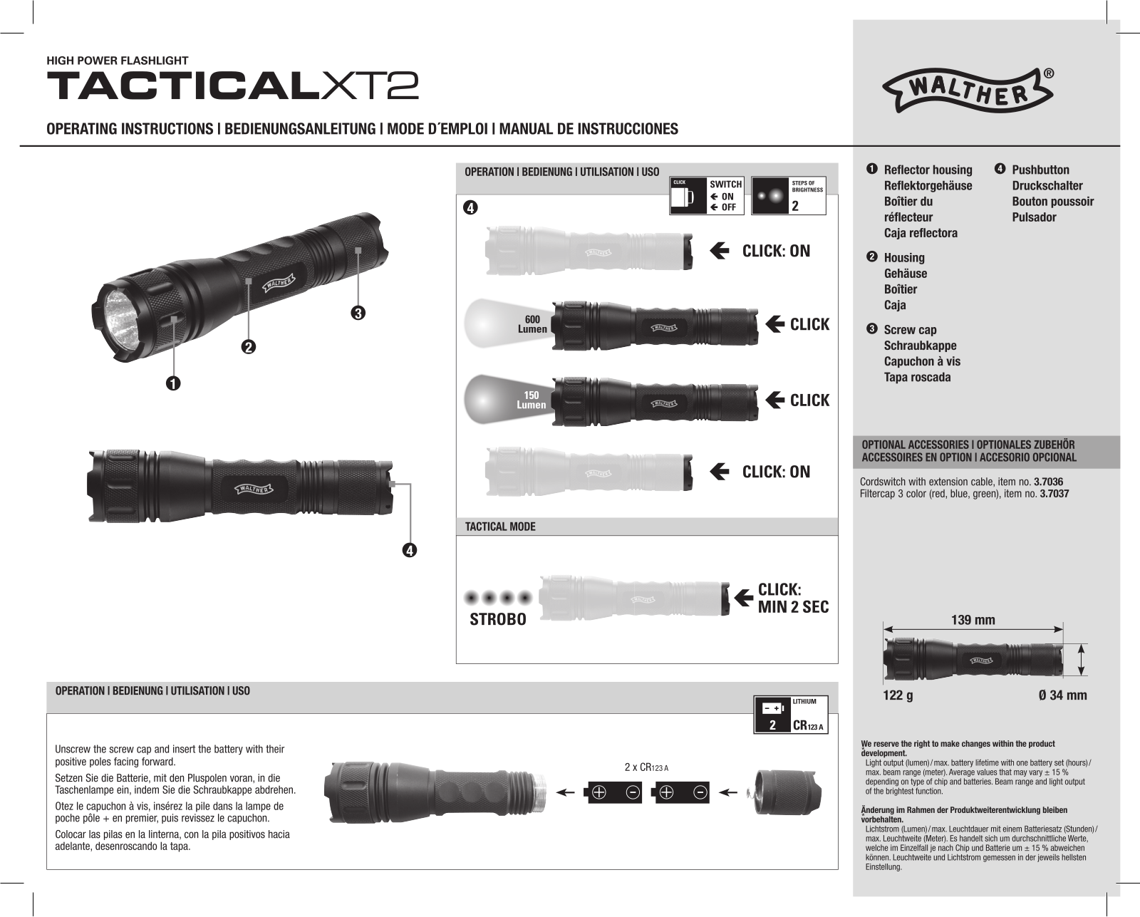 Walther Tactical XT2 User Manual