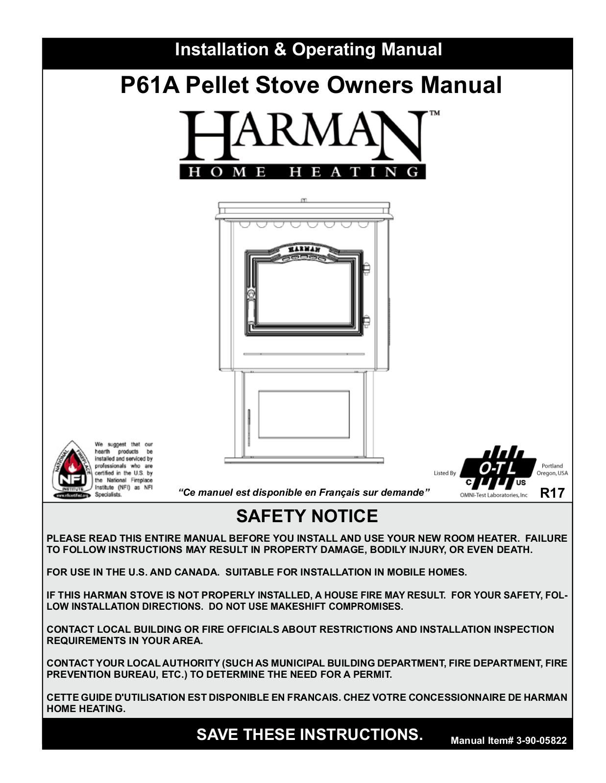 Harman Stove Company P61A User Manual