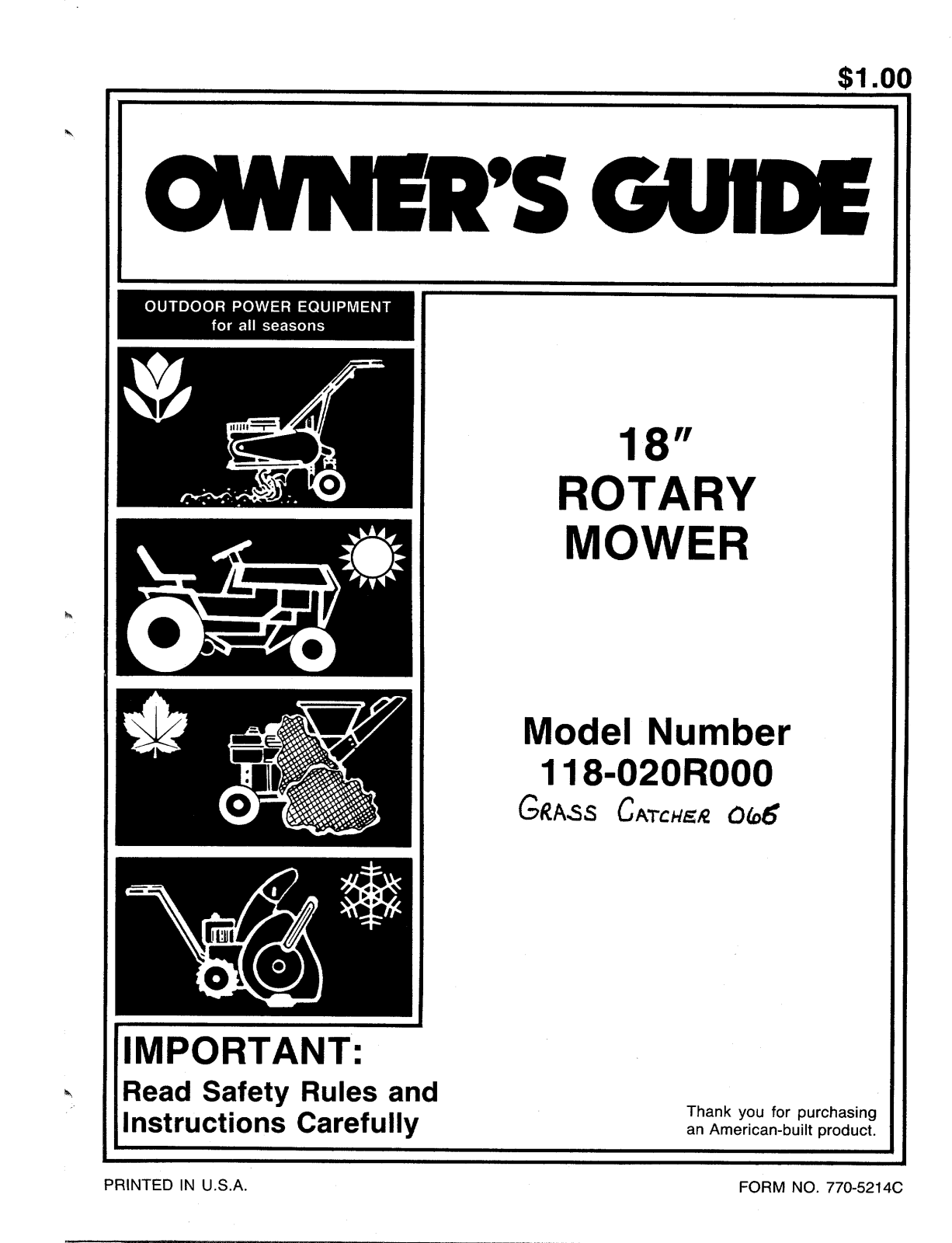 MTD 118-020R000 User Manual