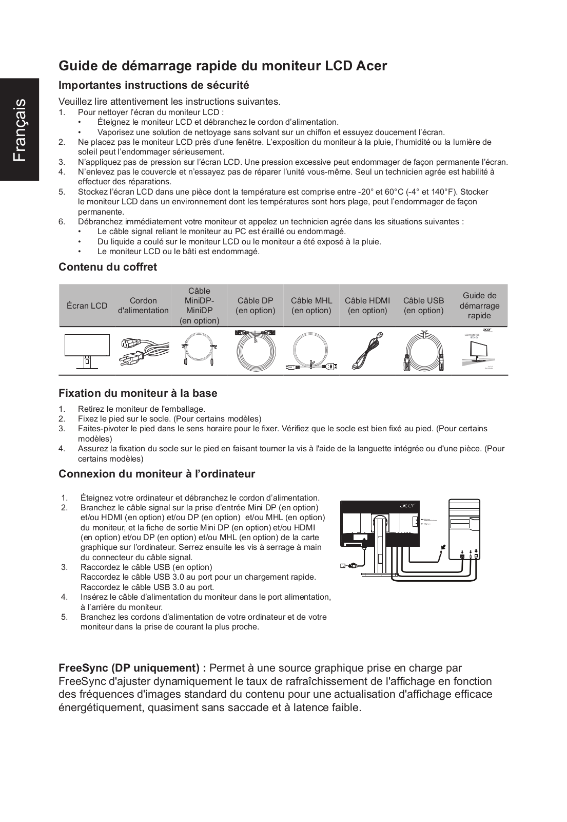 Acer BE240Y QUICK START GUIDE