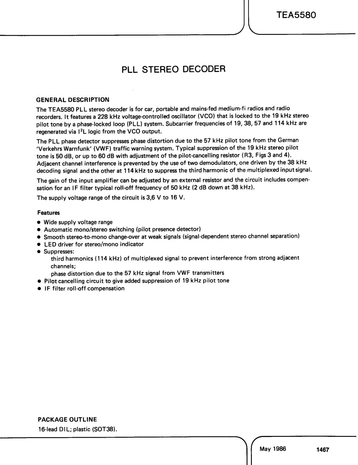 Philips TEA5580 Datasheet