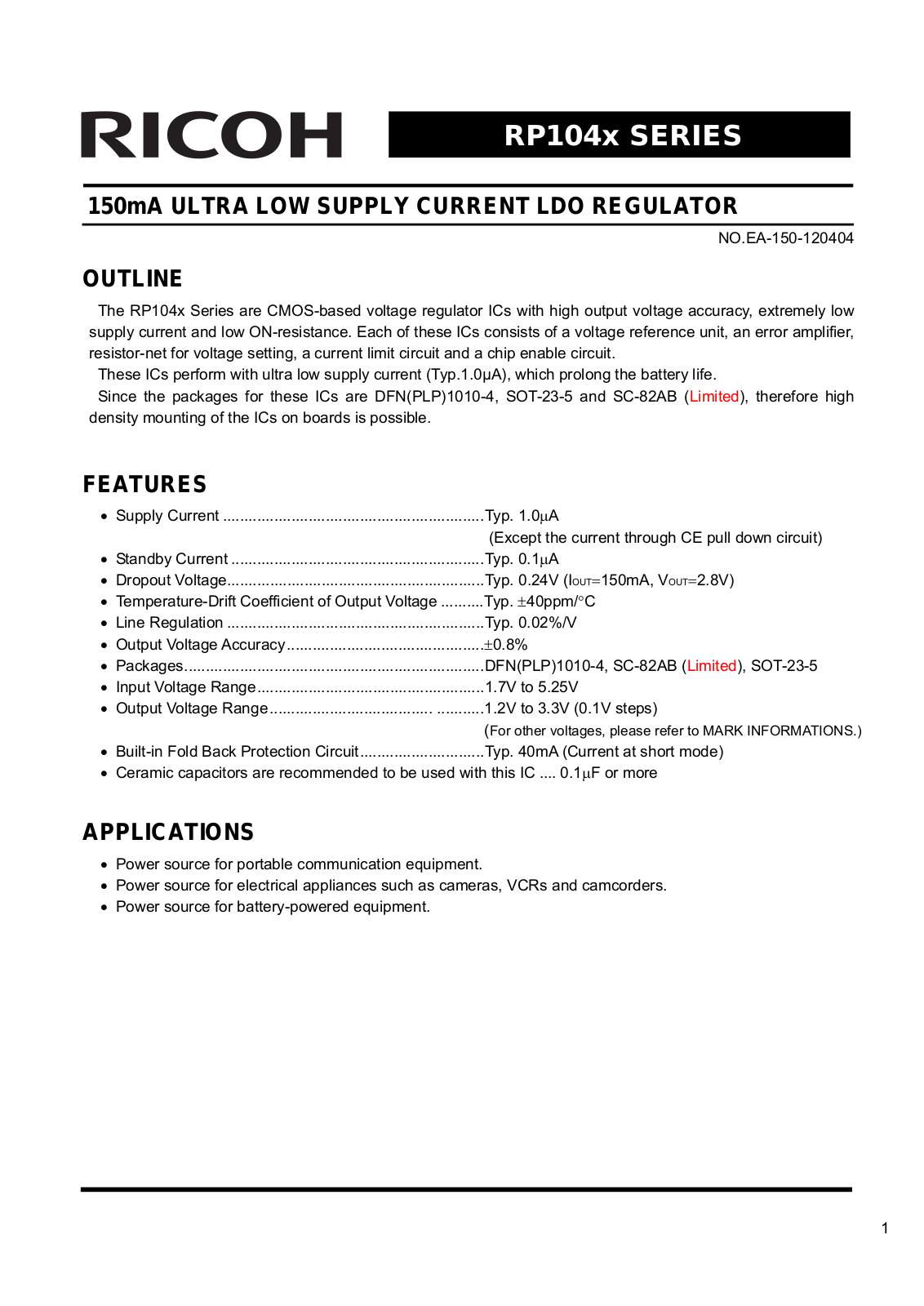 RICOH RP104x Technical data