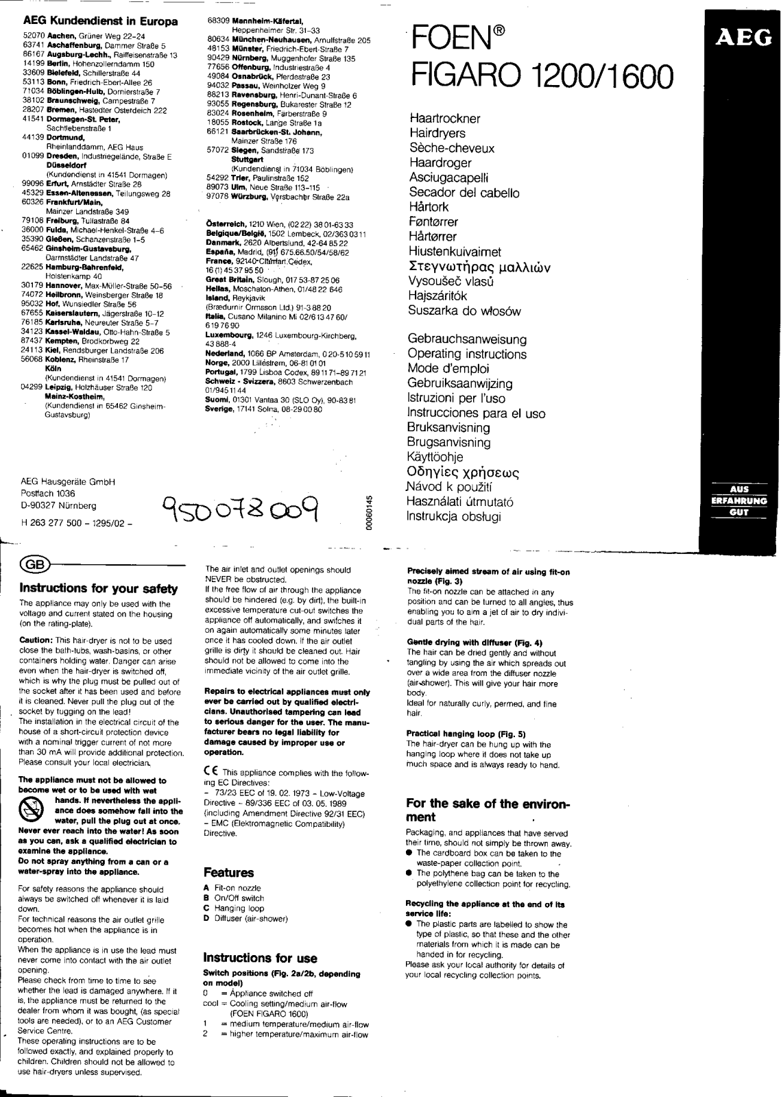 Aeg FIGARO1600, FIAGRO 1200 User Manual