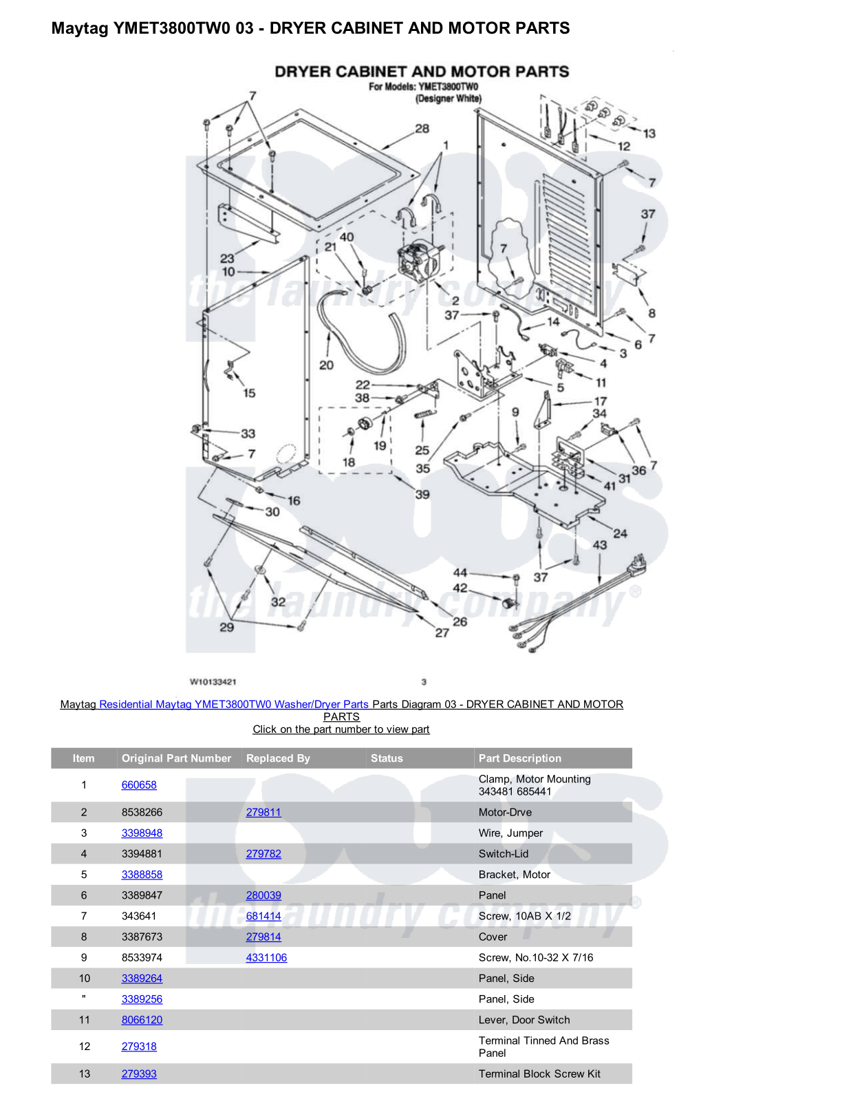 Maytag YMET3800TW0/Dryer Parts Diagram