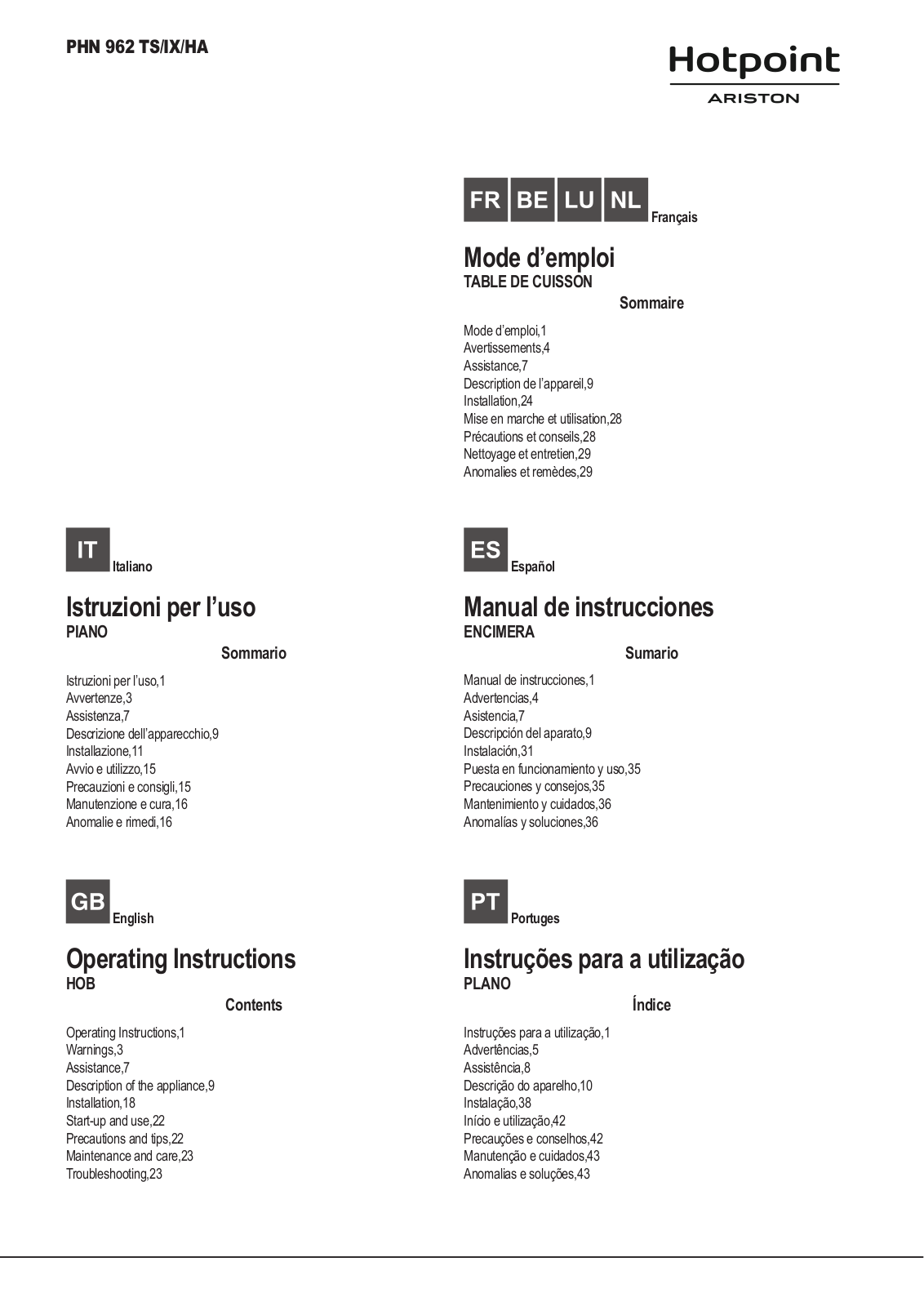 Hotpoint PHN 962 TS/IX/HA User Manual