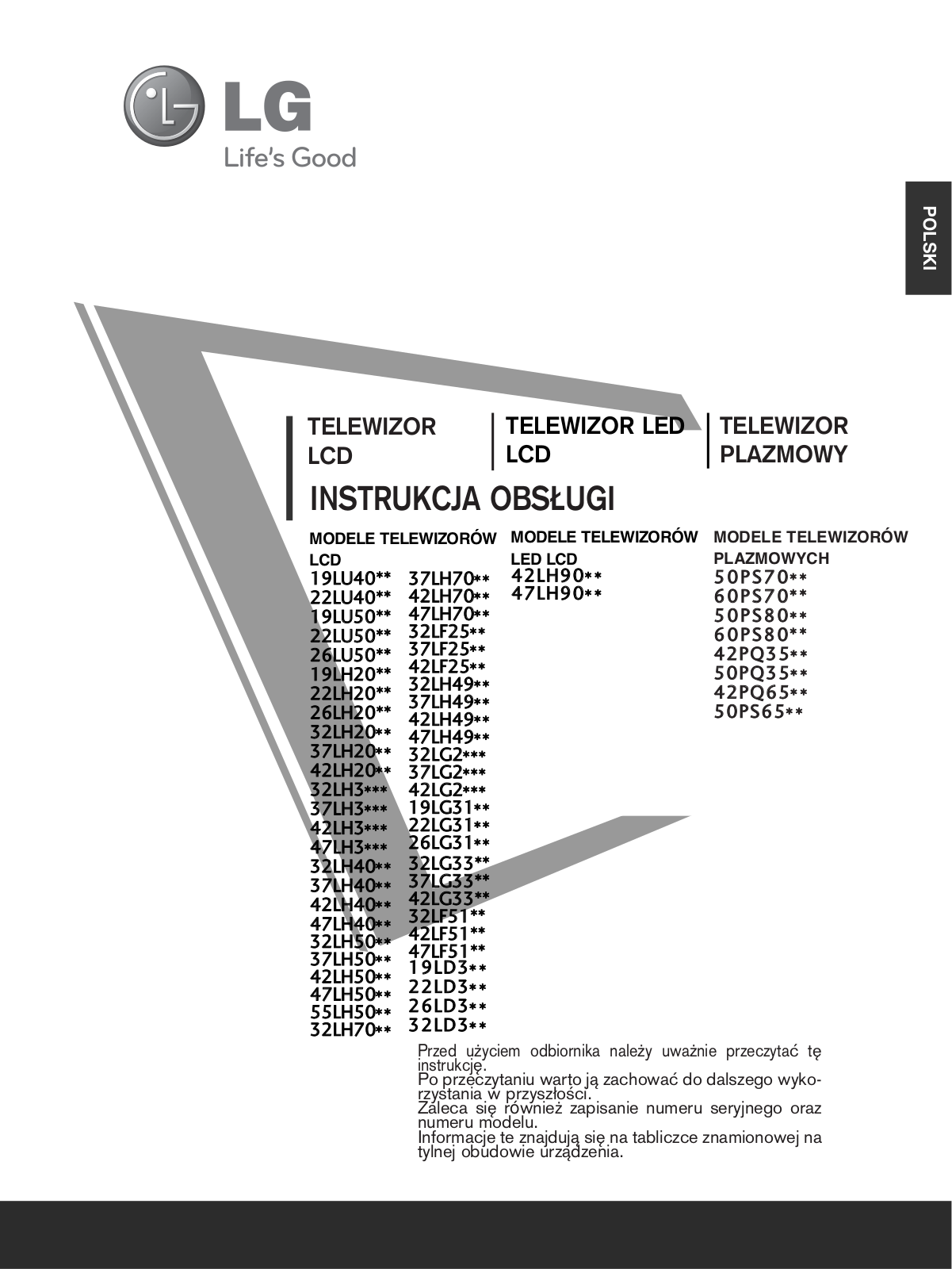 Lg 50PS8000, 47LH3010, 47LH5010, 32LH2010, 42LH201C User Manual